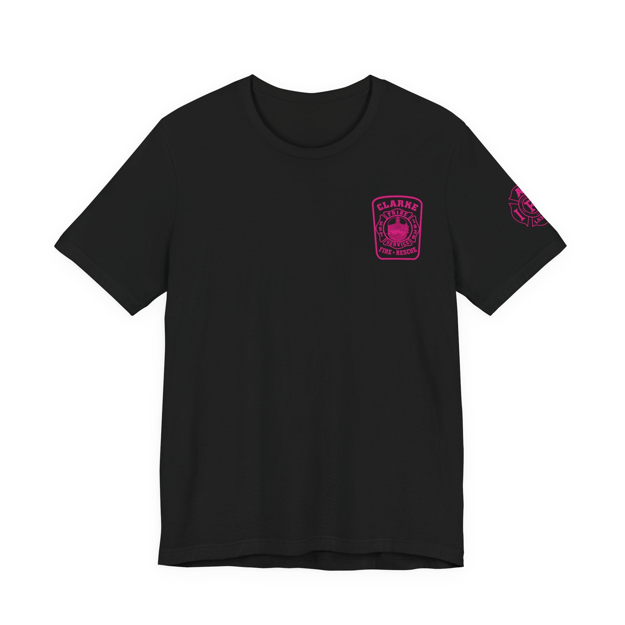 Clarke County Patch Fire Breast Cancer Dark Shirt (Portion of Proceeds go to Local 5304) - Bella+Canvas Soft Jersey Cotton Unisex Tee