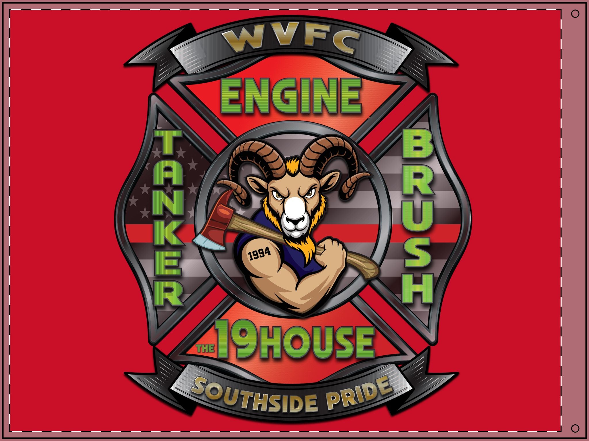 WVFC Goat Logo 2 - Red Double Sided Flag