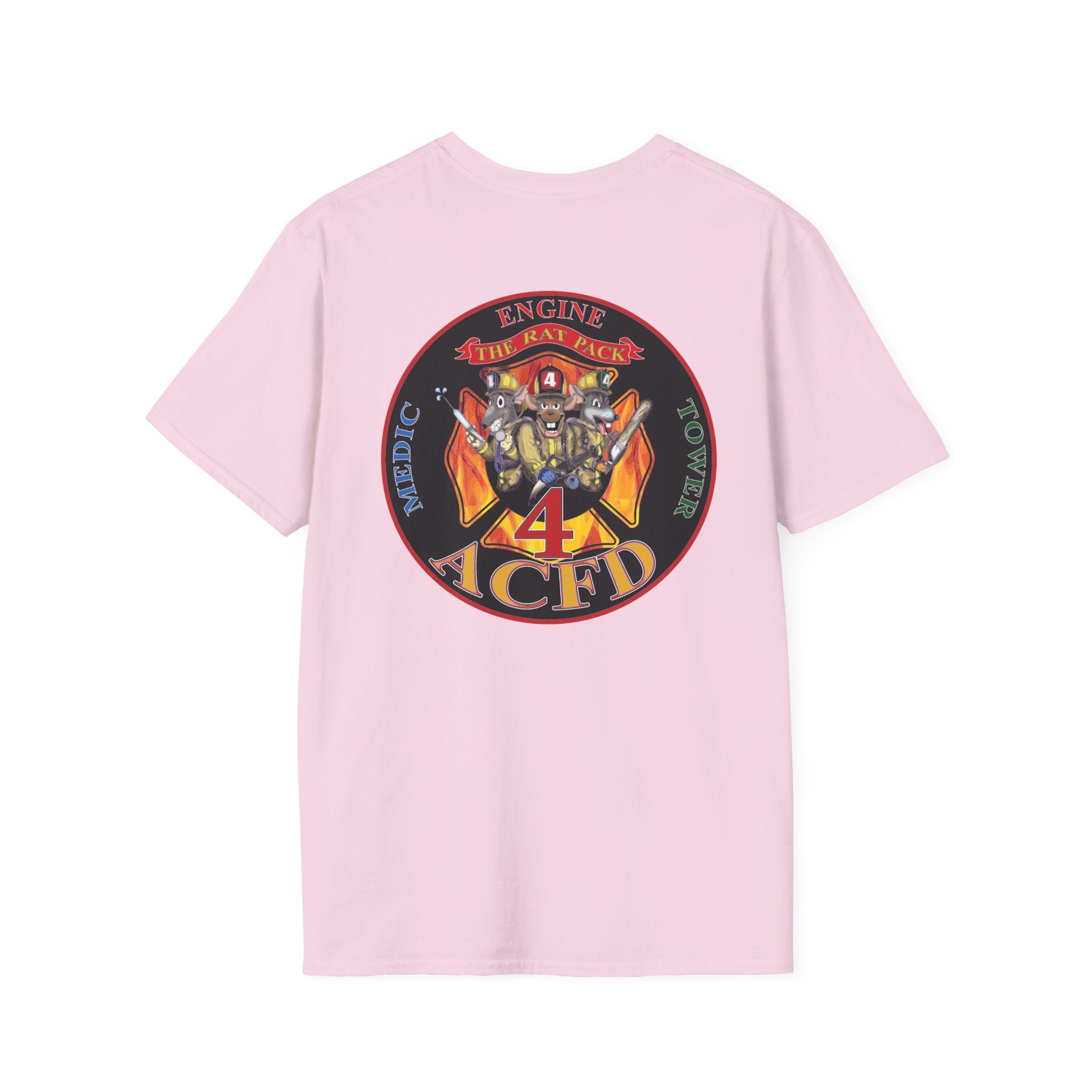 Station 4 acfd clover front/RatPack back - Gildan Soft Cotton Softstyle T-Shirt