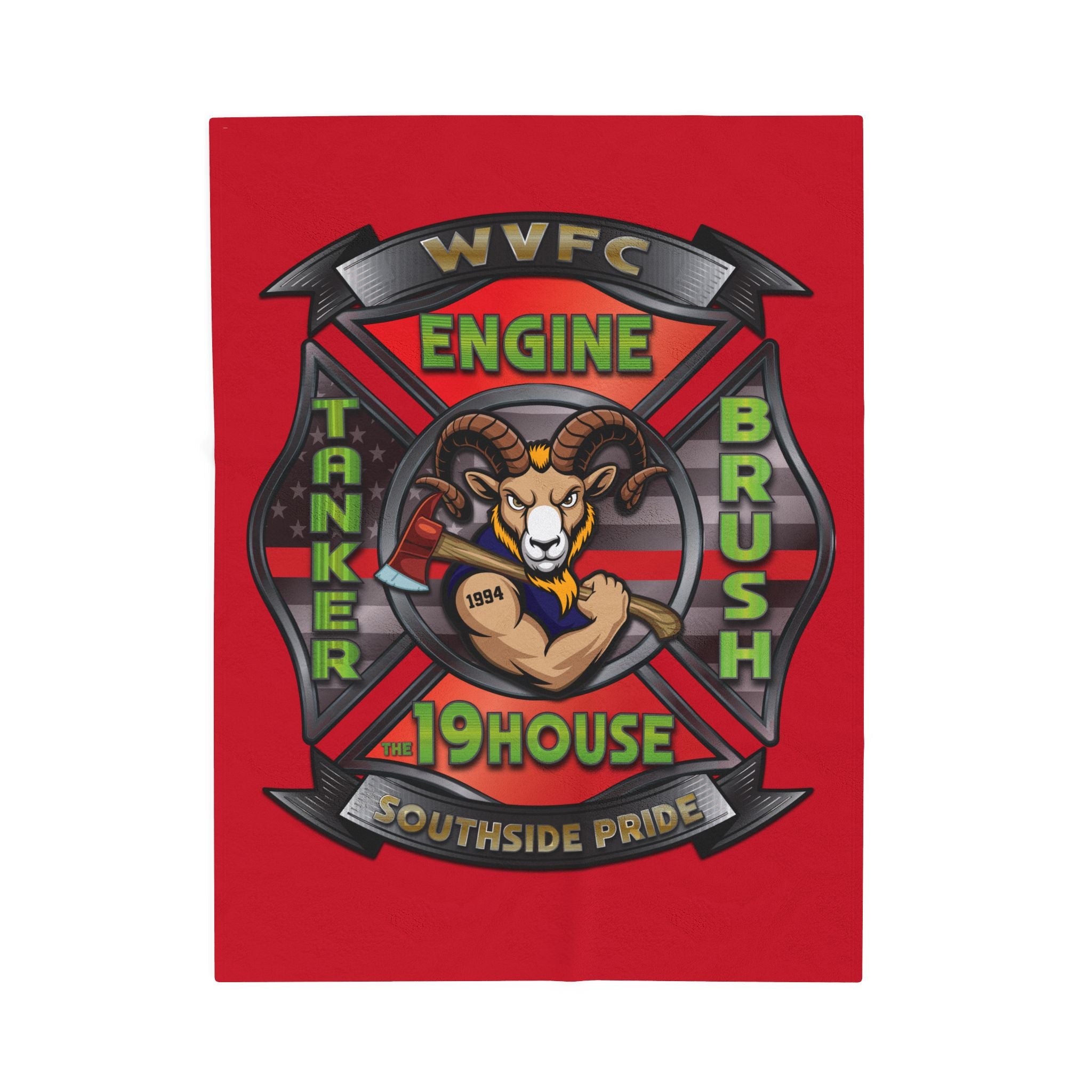 WVFC Goat Logo 2 -Red Velveteen Plush Blanket