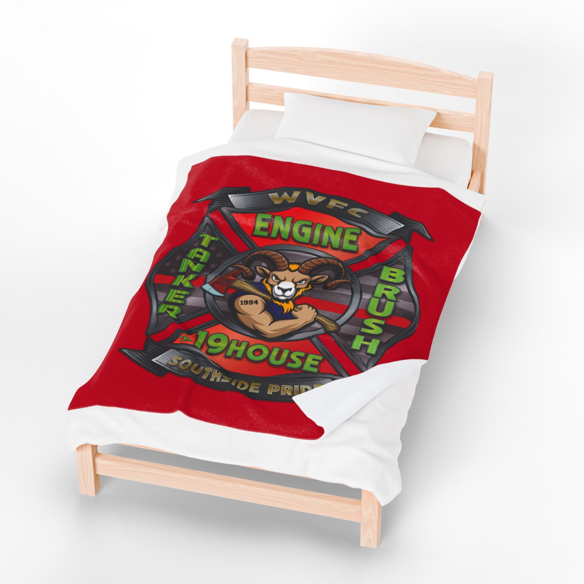 WVFC Goat Logo 2 -Red Velveteen Plush Blanket