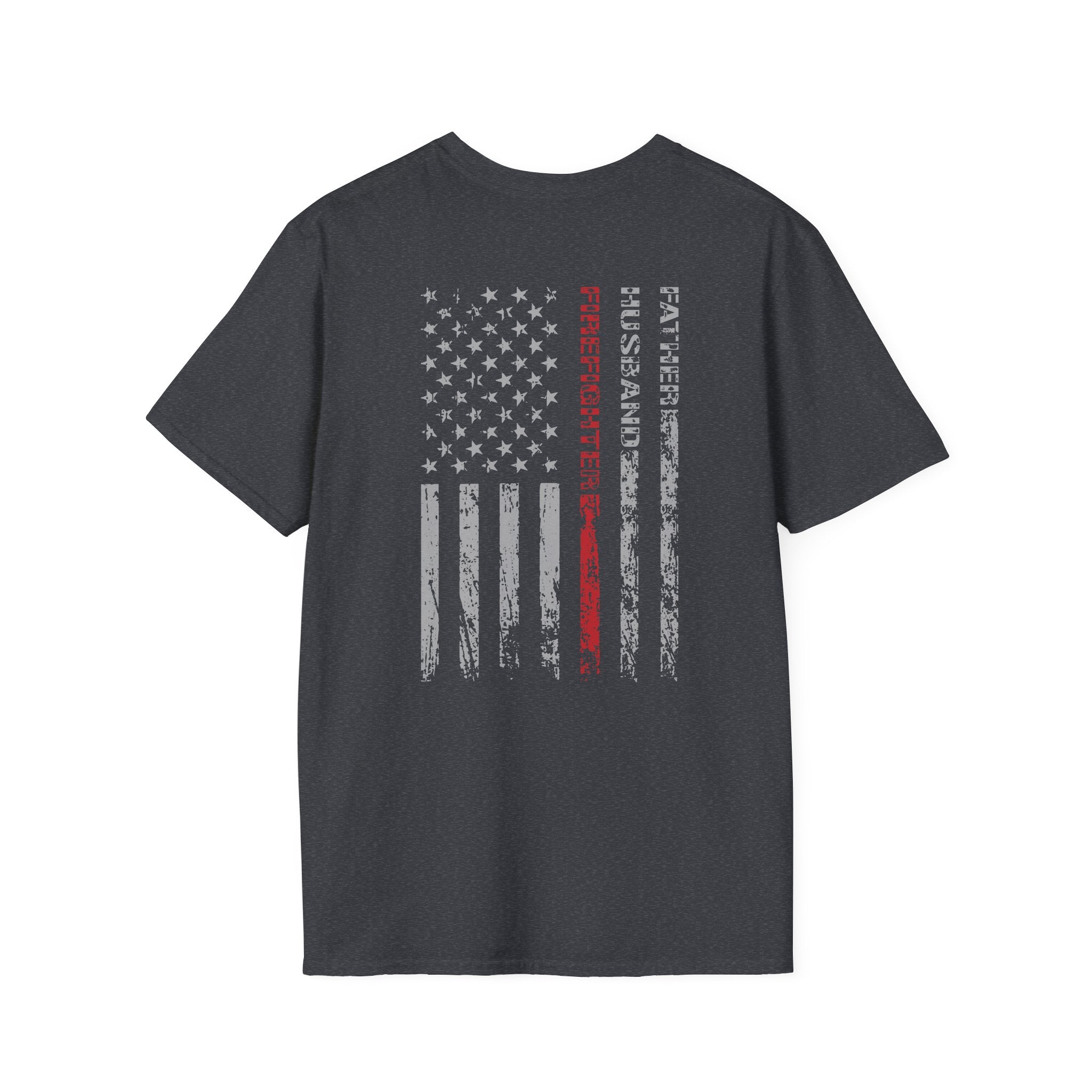 Firefighter Dad US Flag - Unisex Softstyle T-Shirt