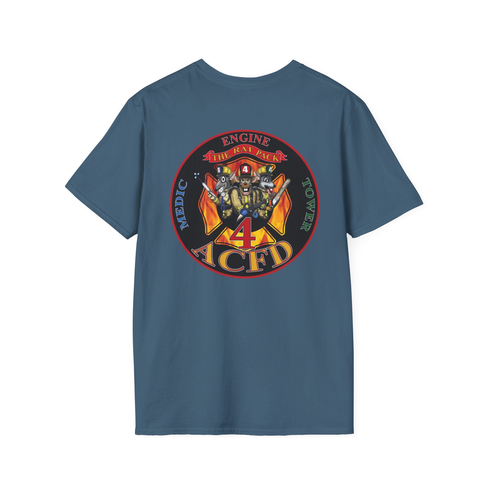 Station 4 acfd clover front/RatPack back - Gildan Soft Cotton Softstyle T-Shirt