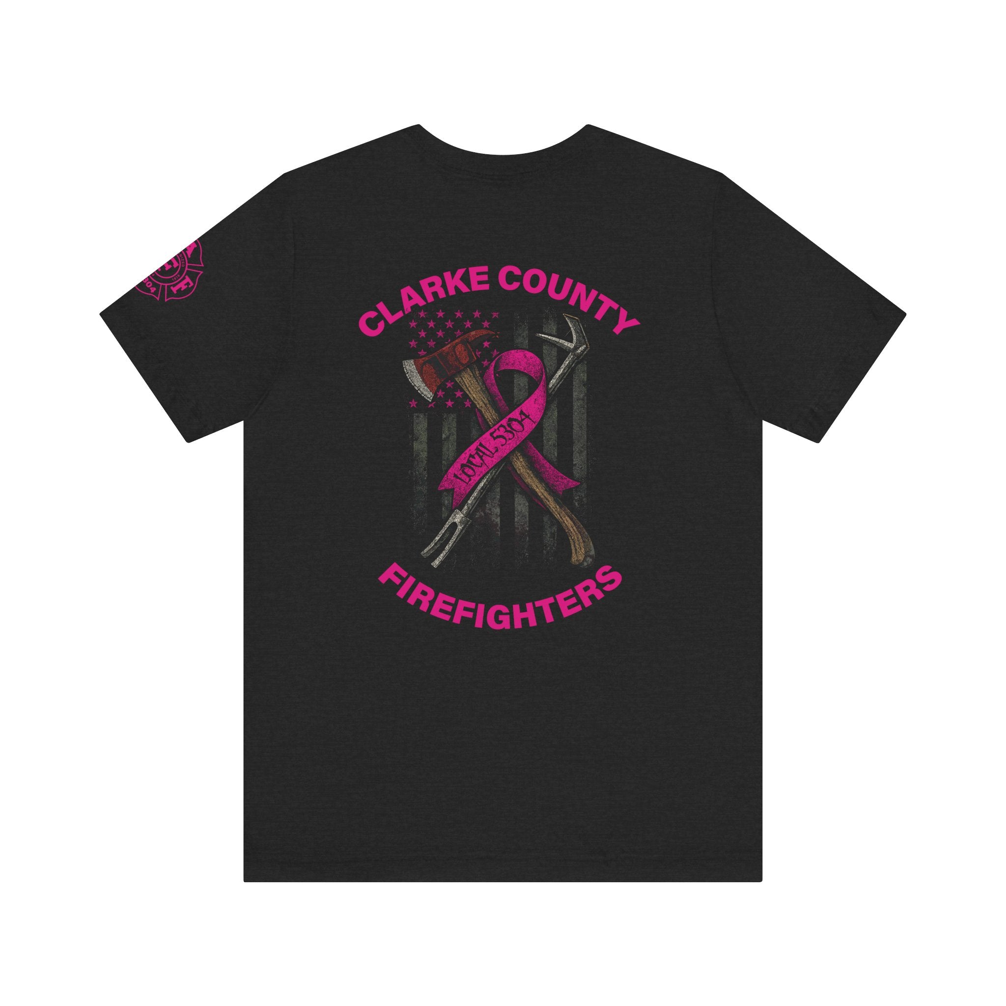 Clarke County Patch Fire Breast Cancer Dark Shirt (Portion of Proceeds go to Local 5304) - Bella+Canvas Soft Jersey Cotton Unisex Tee