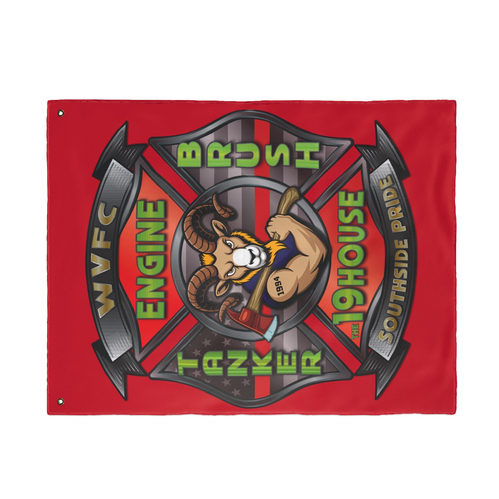 WVFC Goat Logo 2 Vertical - Red Double Sided Flag