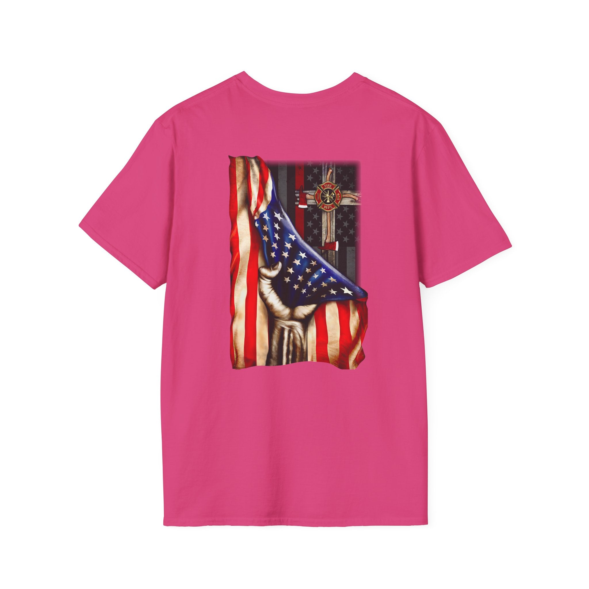 Firefighter US Flag Christian - Unisex Softstyle T-Shirt