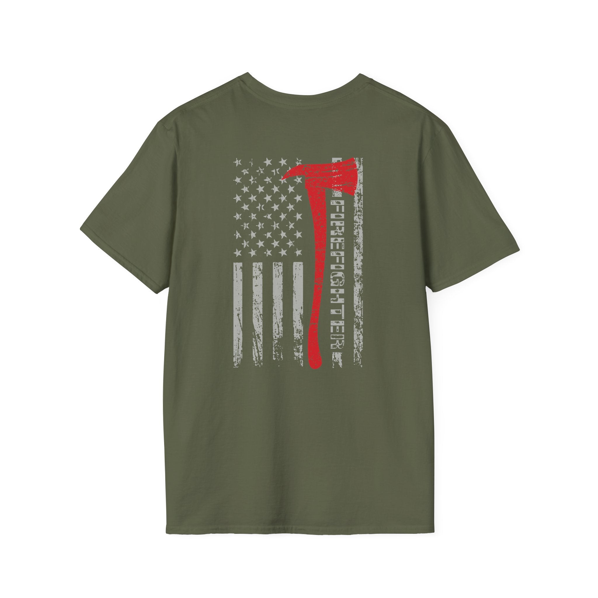 Firefighter US Flag - Unisex Softstyle T-Shirt