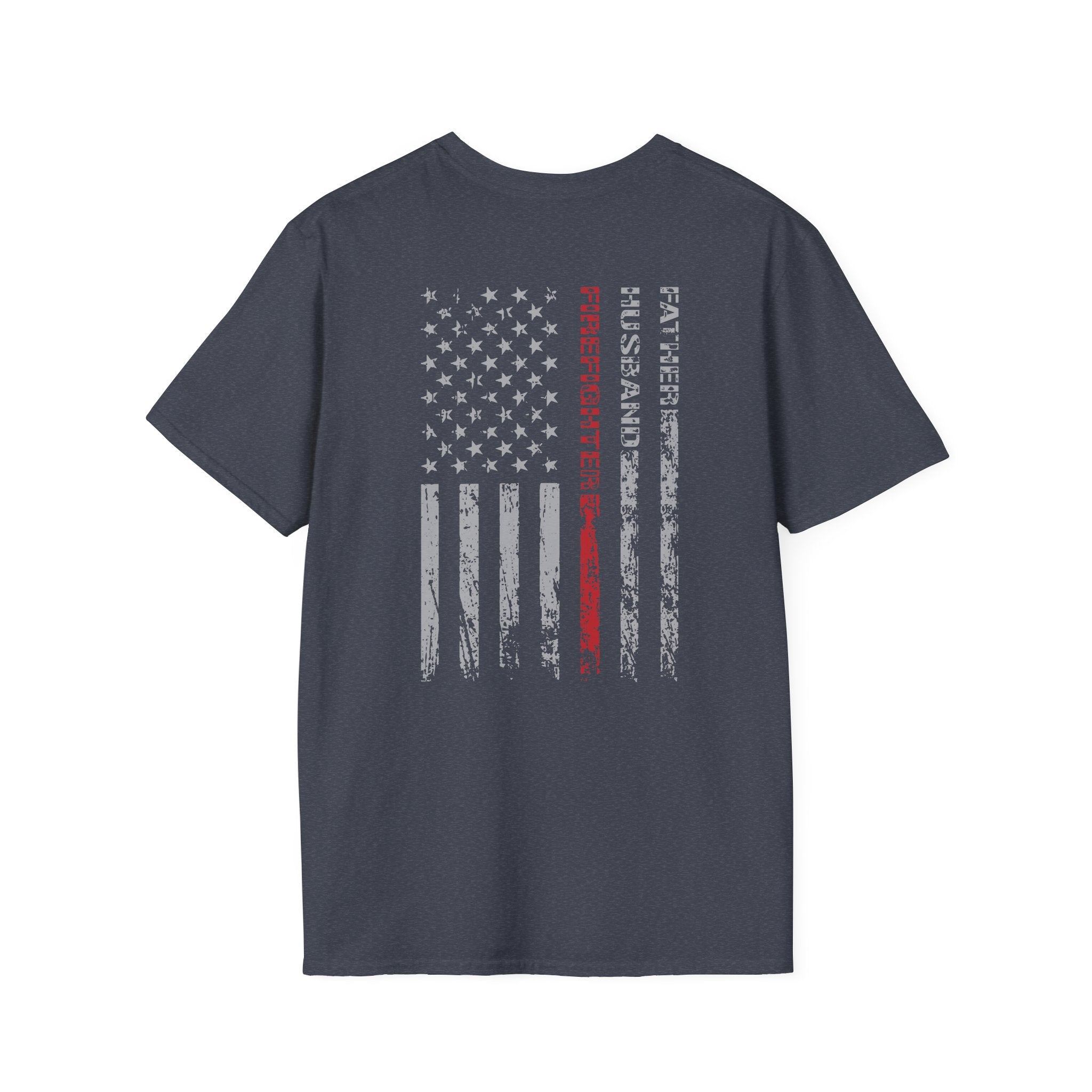 Firefighter Dad US Flag - Unisex Softstyle T-Shirt