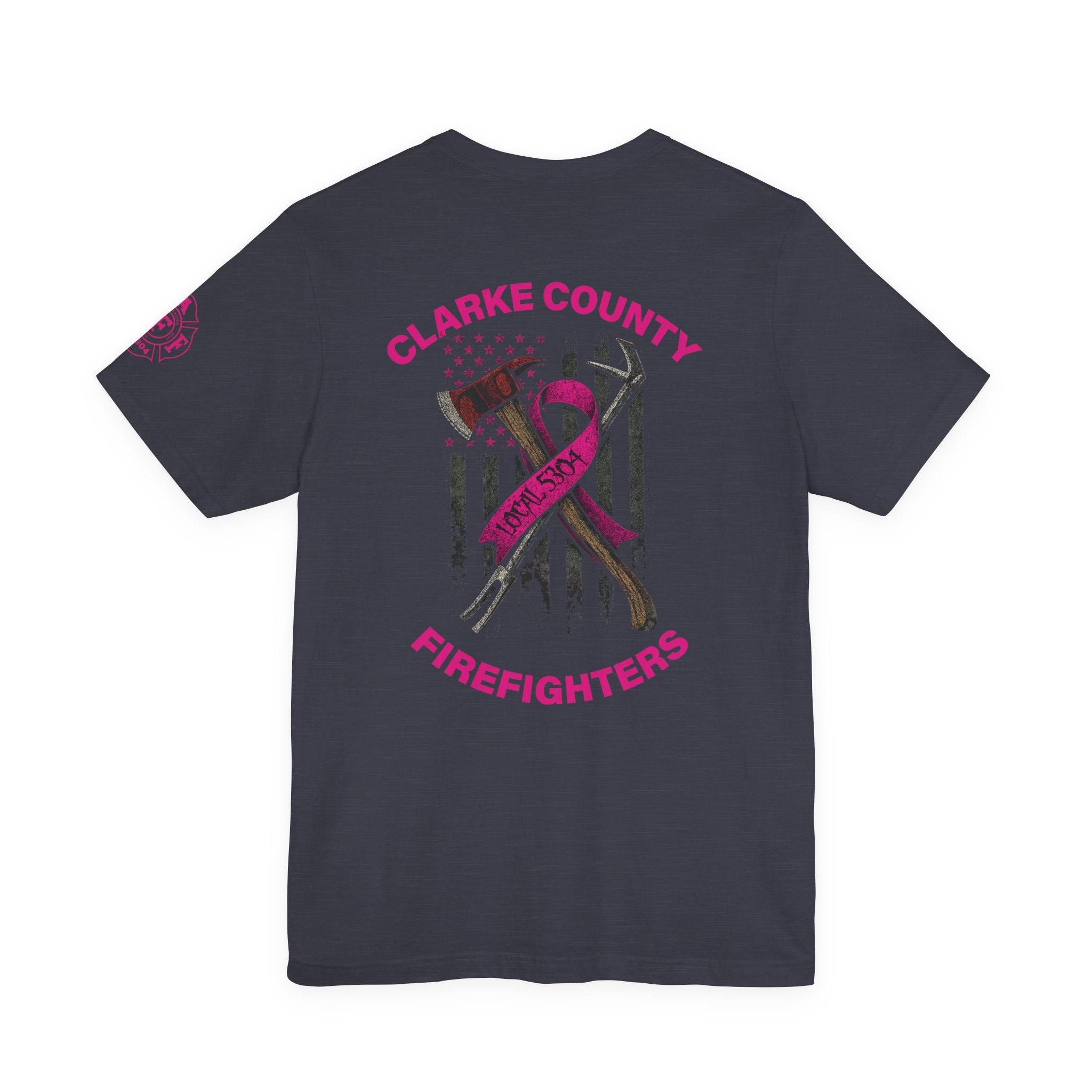 Clarke County Patch Fire Breast Cancer Dark Shirt (Portion of Proceeds go to Local 5304) - Bella+Canvas Soft Jersey Cotton Unisex Tee