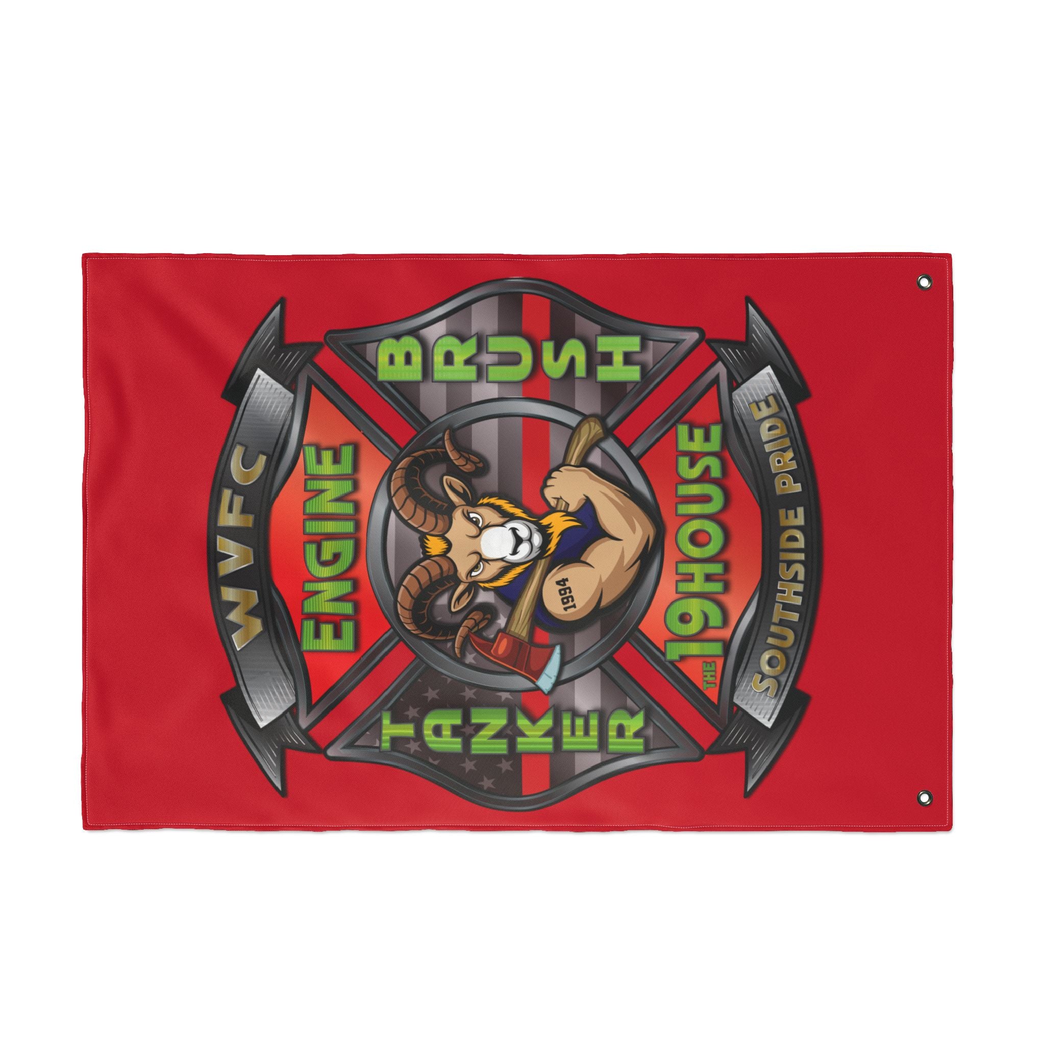 WVFC Goat Logo 2 Vertical - Red Double Sided Flag