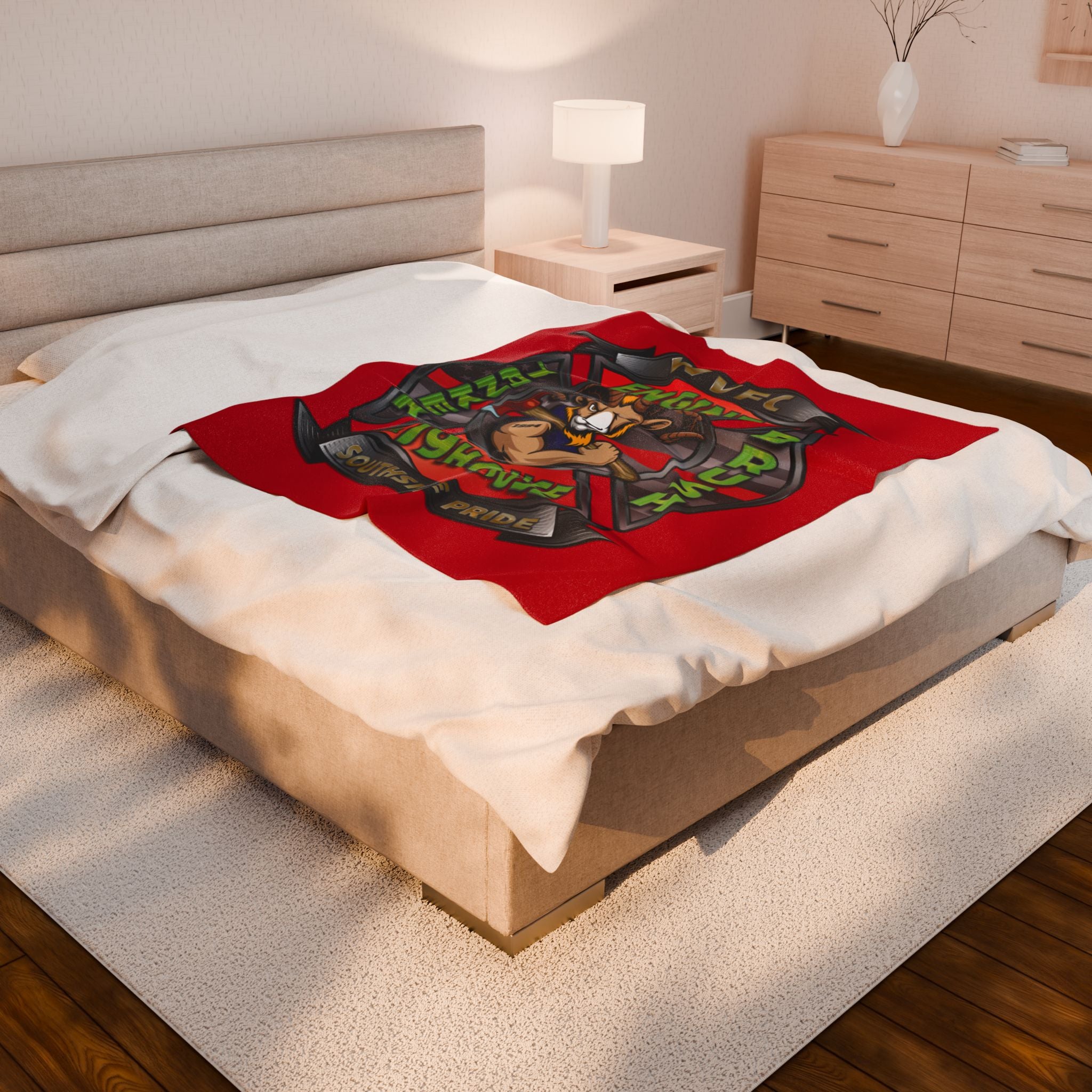 WVFC Goat Logo 2 -Red Velveteen Plush Blanket