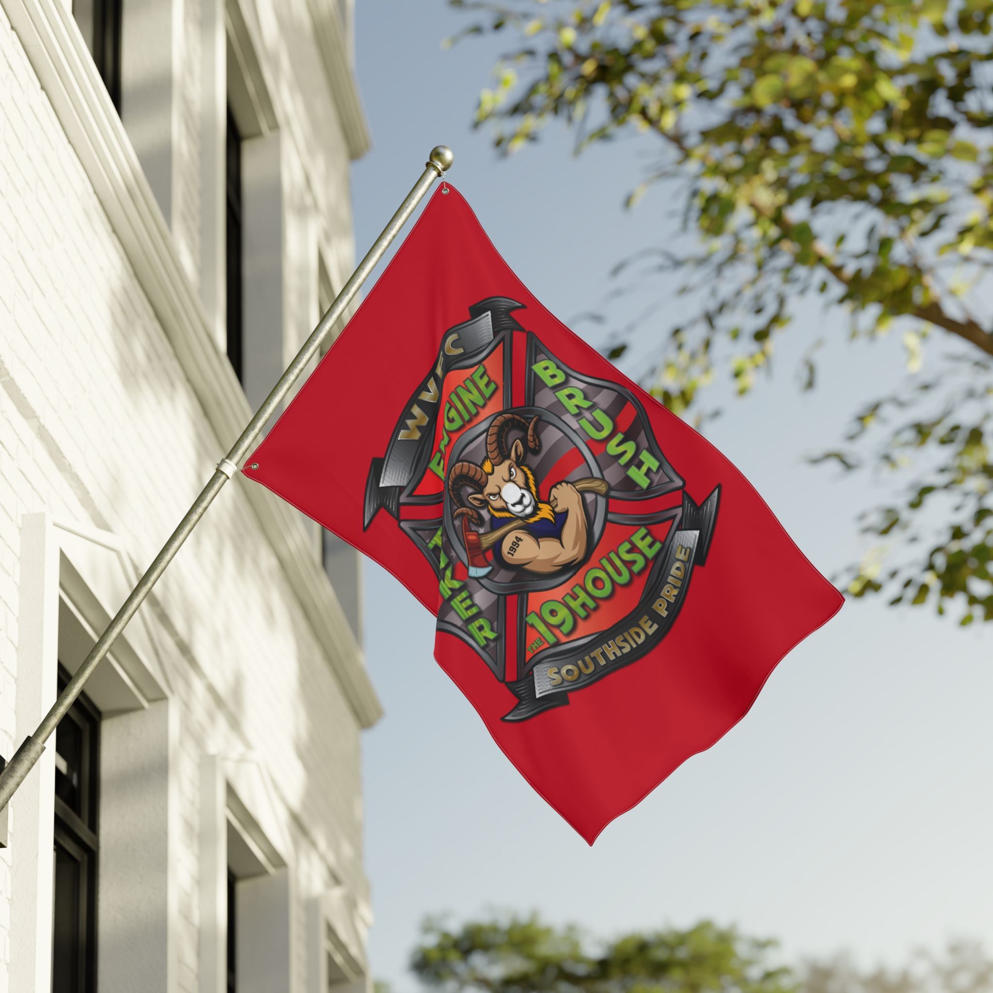 WVFC Goat Logo 2 Vertical - Red Double Sided Flag