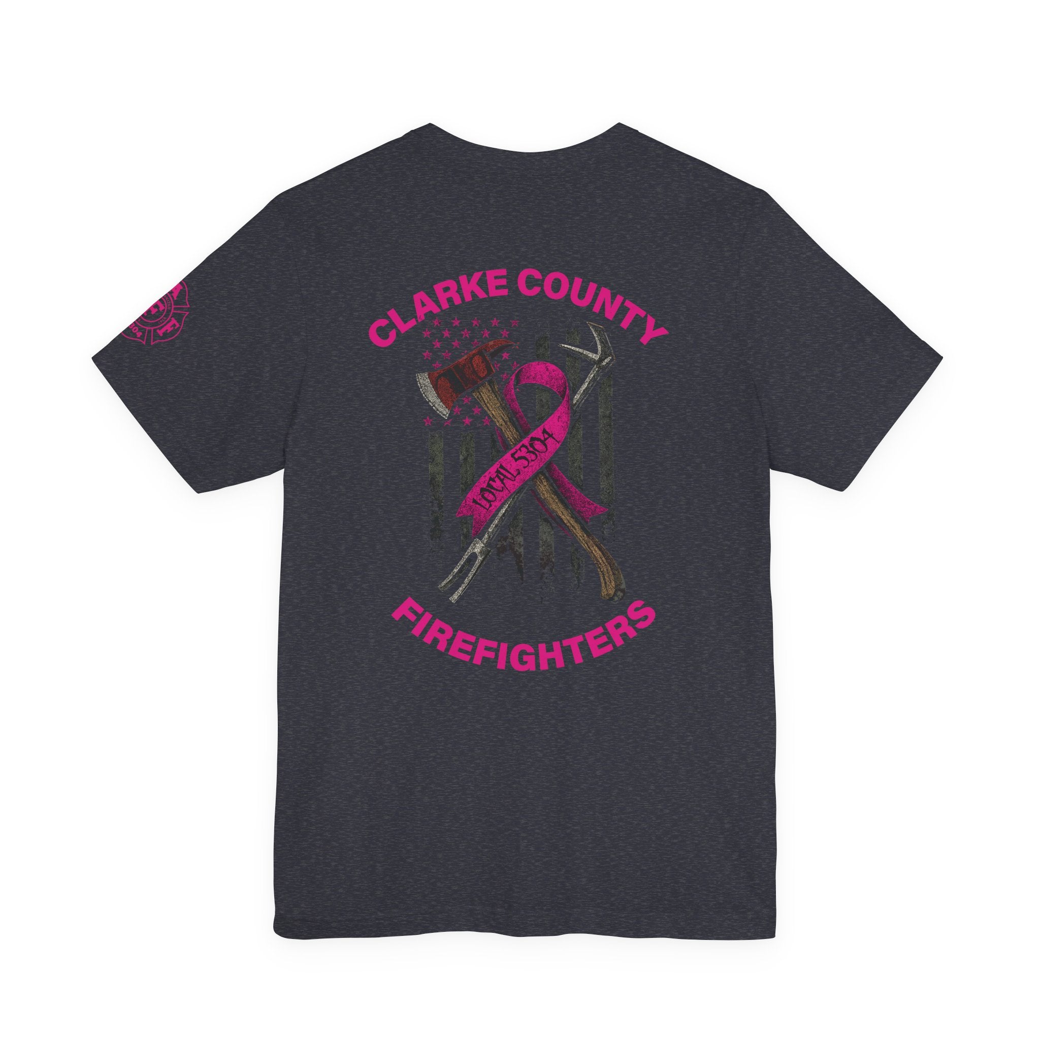 Clarke County Patch Fire Breast Cancer Dark Shirt (Portion of Proceeds go to Local 5304) - Bella+Canvas Soft Jersey Cotton Unisex Tee
