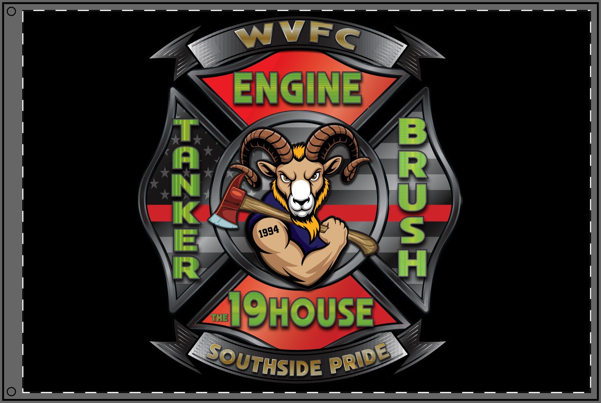 WVFC Goat Logo 2 - Black Double Sided Flag