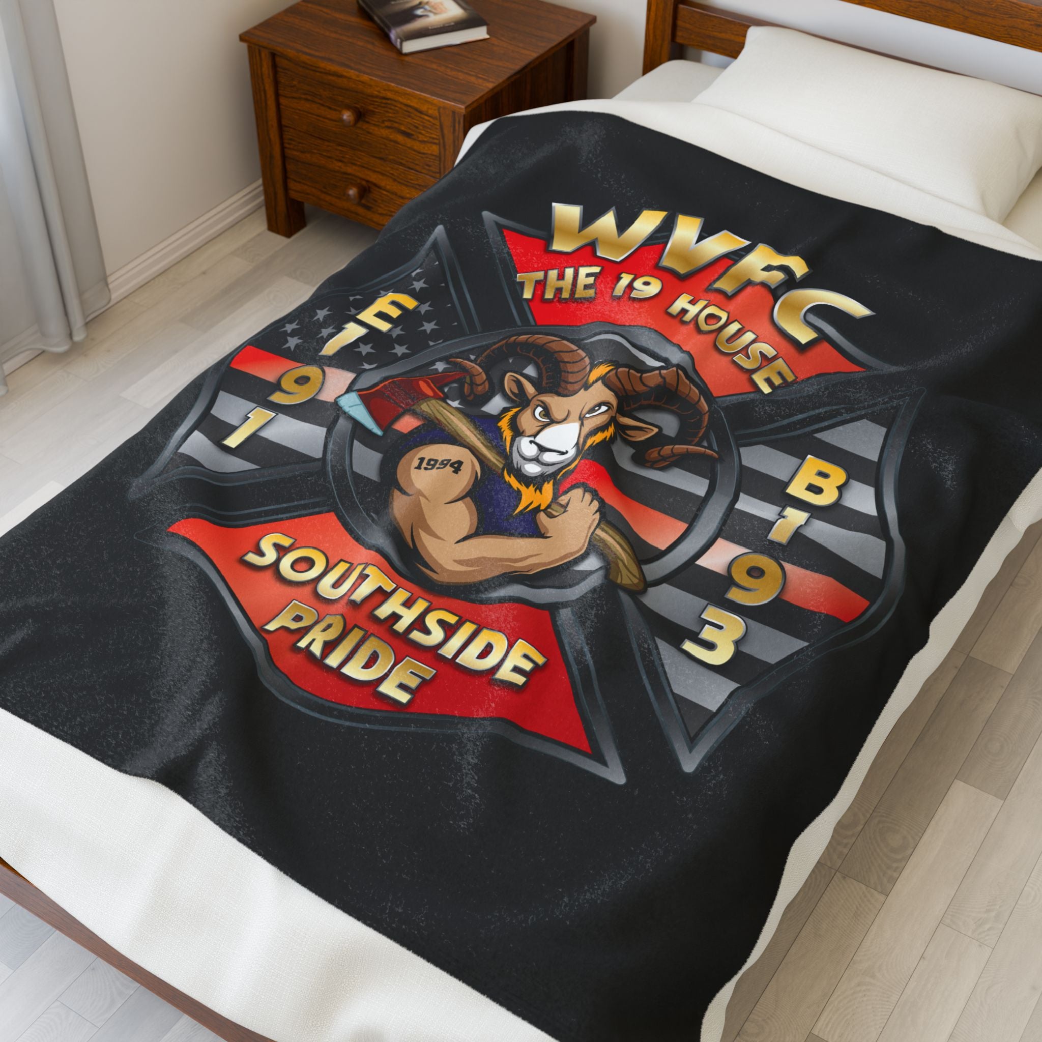 WVFC Goat Logo 1 - Black Velveteen Plush Blanket