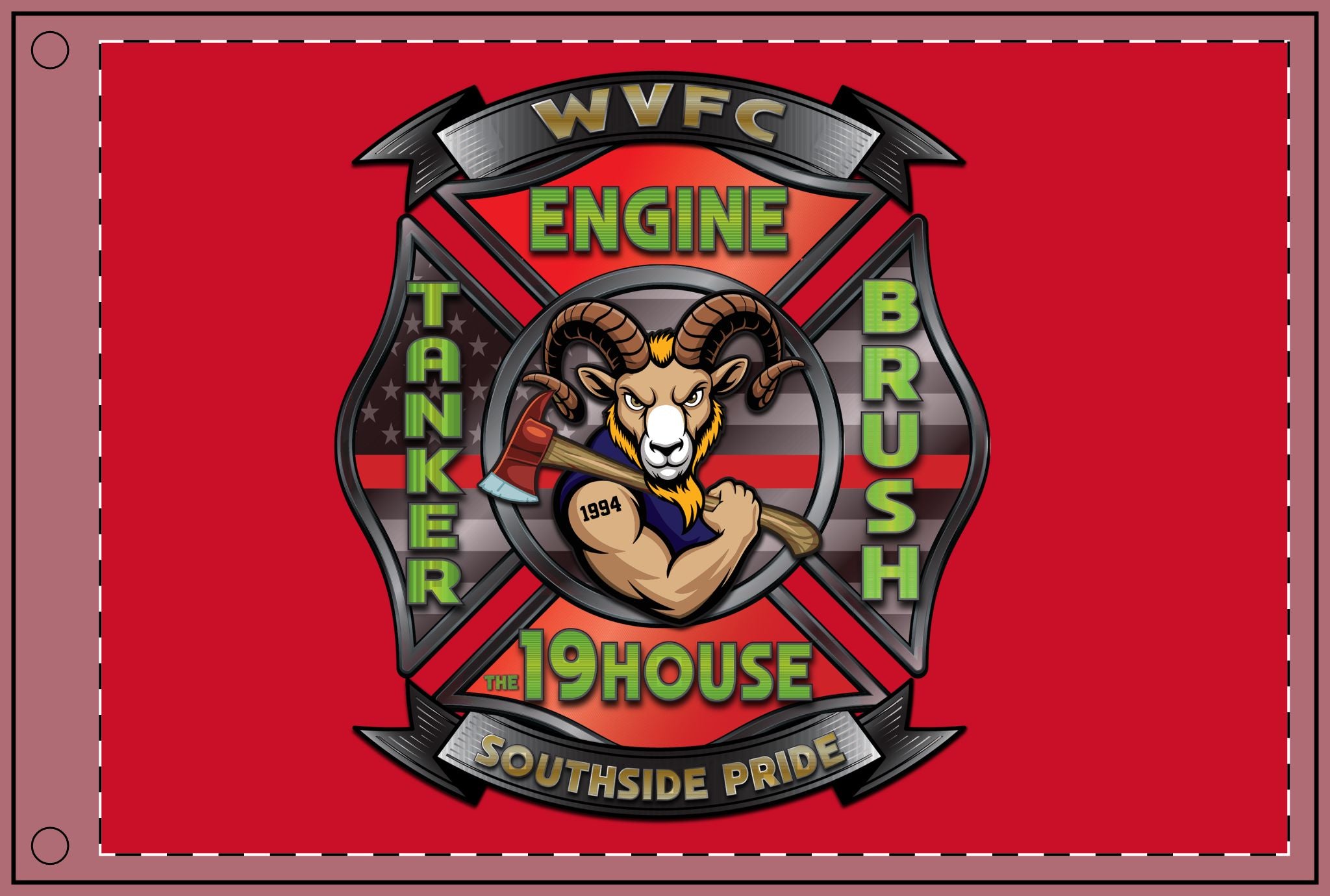 WVFC Goat Logo 2 - Red Double Sided Flag