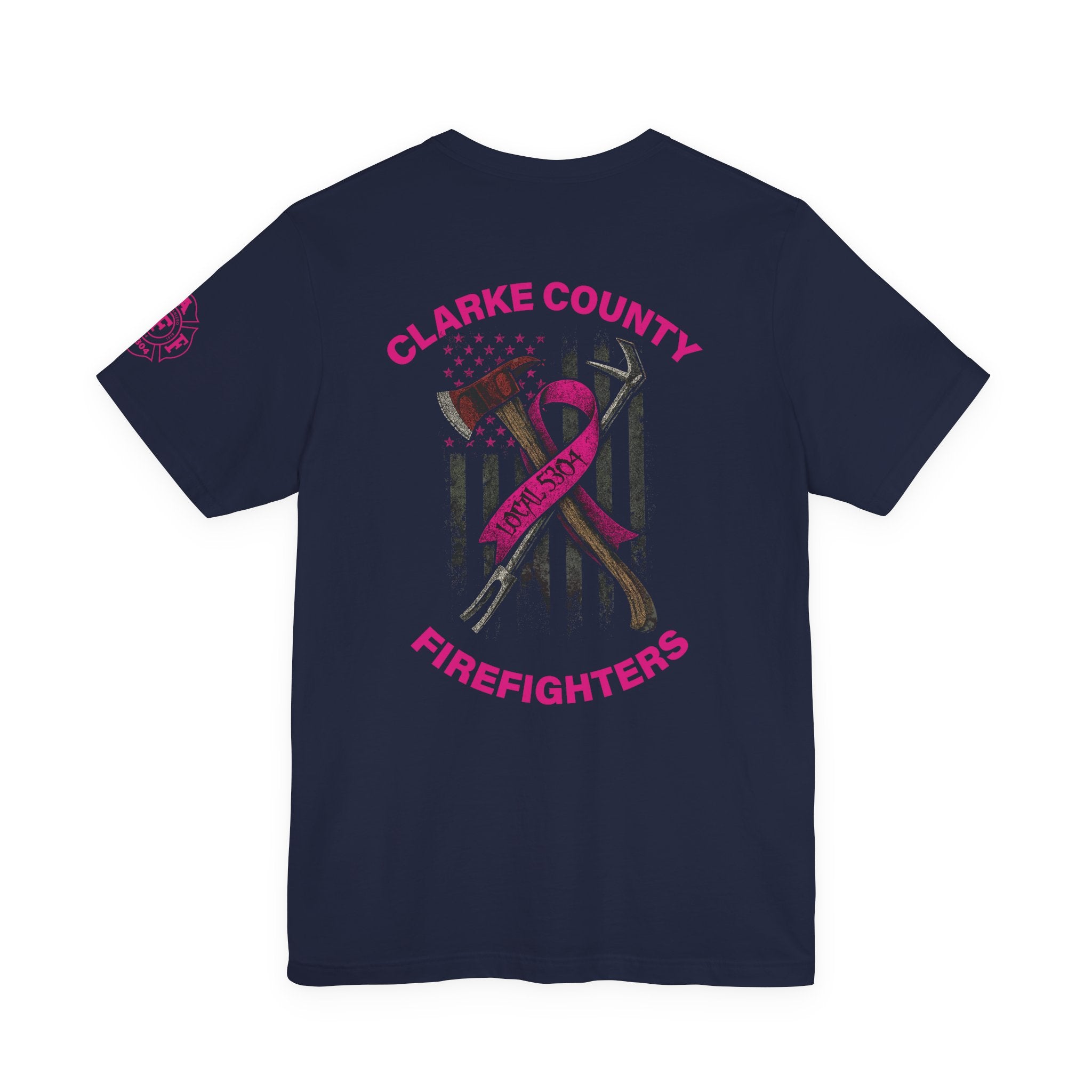 Clarke County Patch Fire Breast Cancer Dark Shirt (Portion of Proceeds go to Local 5304) - Bella+Canvas Soft Jersey Cotton Unisex Tee