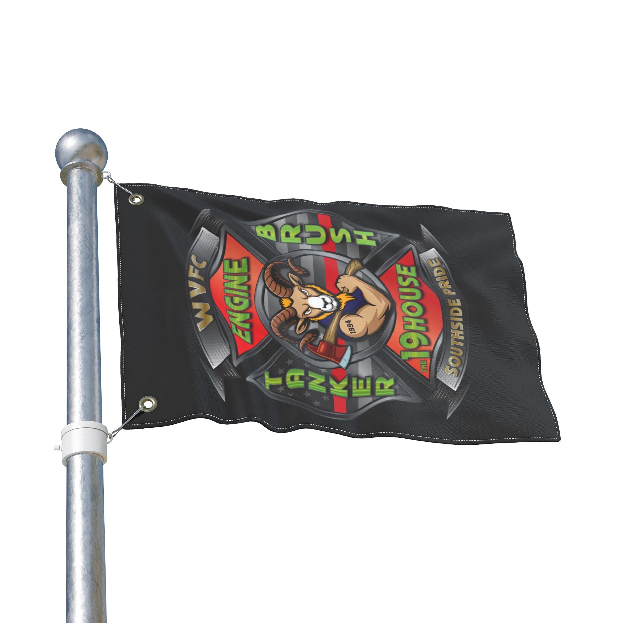 WVFC Goat Logo 2 Vertical - Black Double Sided Flag