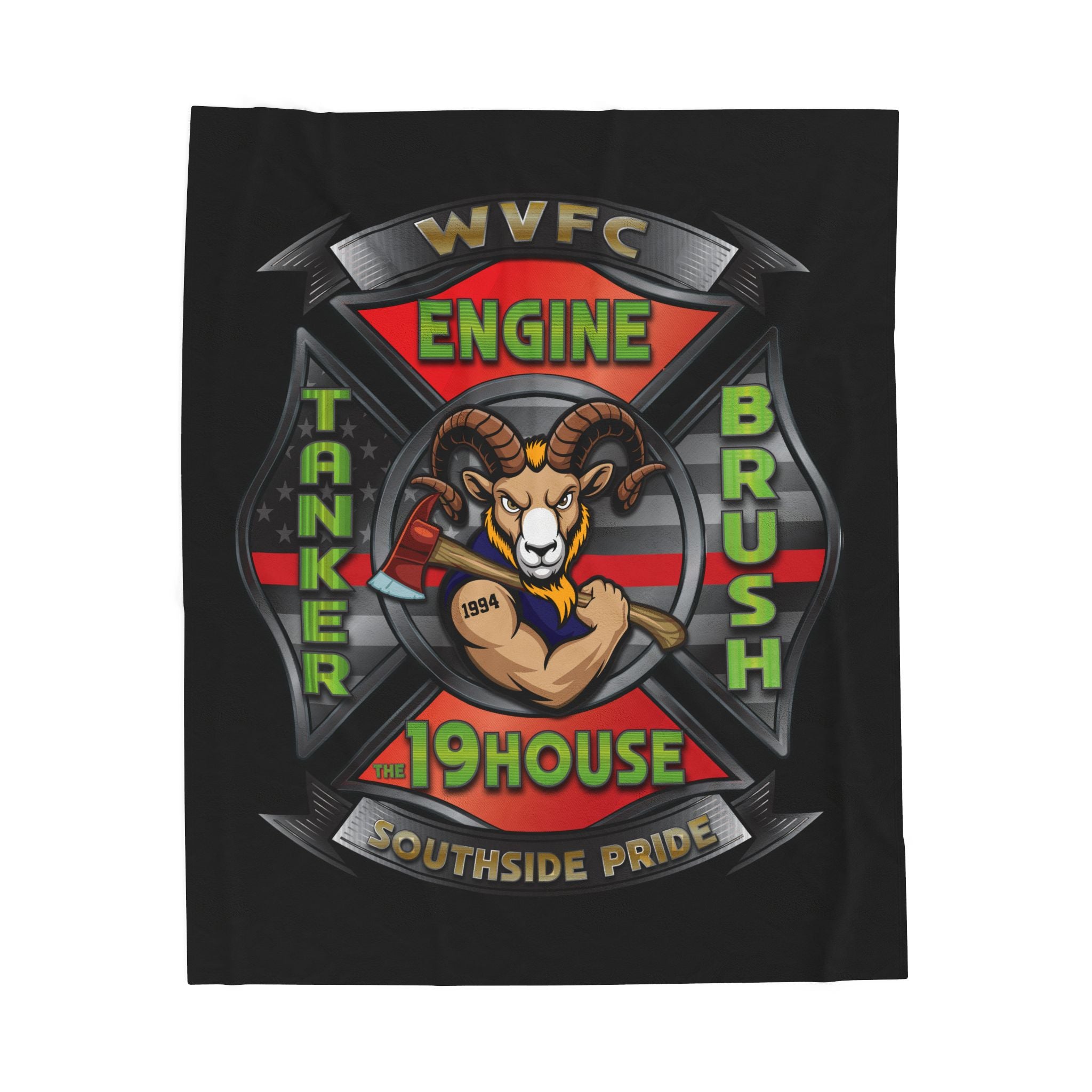 WVFC Goat Logo 2 - Black Velveteen Plush Blanket
