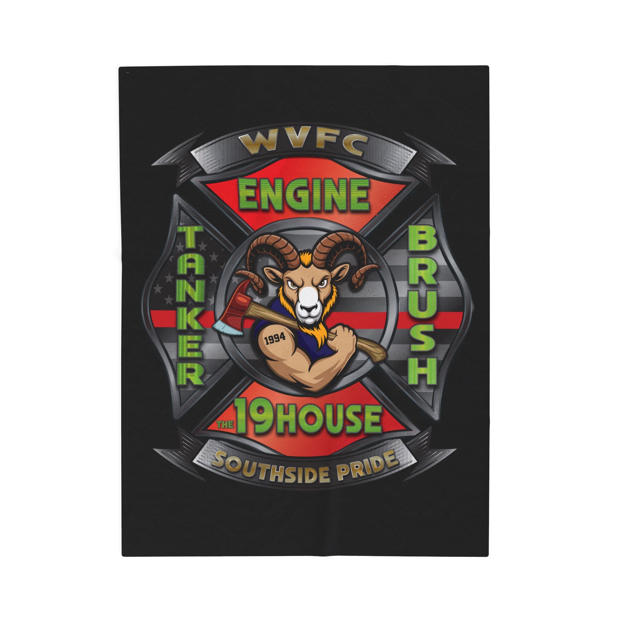 WVFC Goat Logo 2 - Black Velveteen Plush Blanket