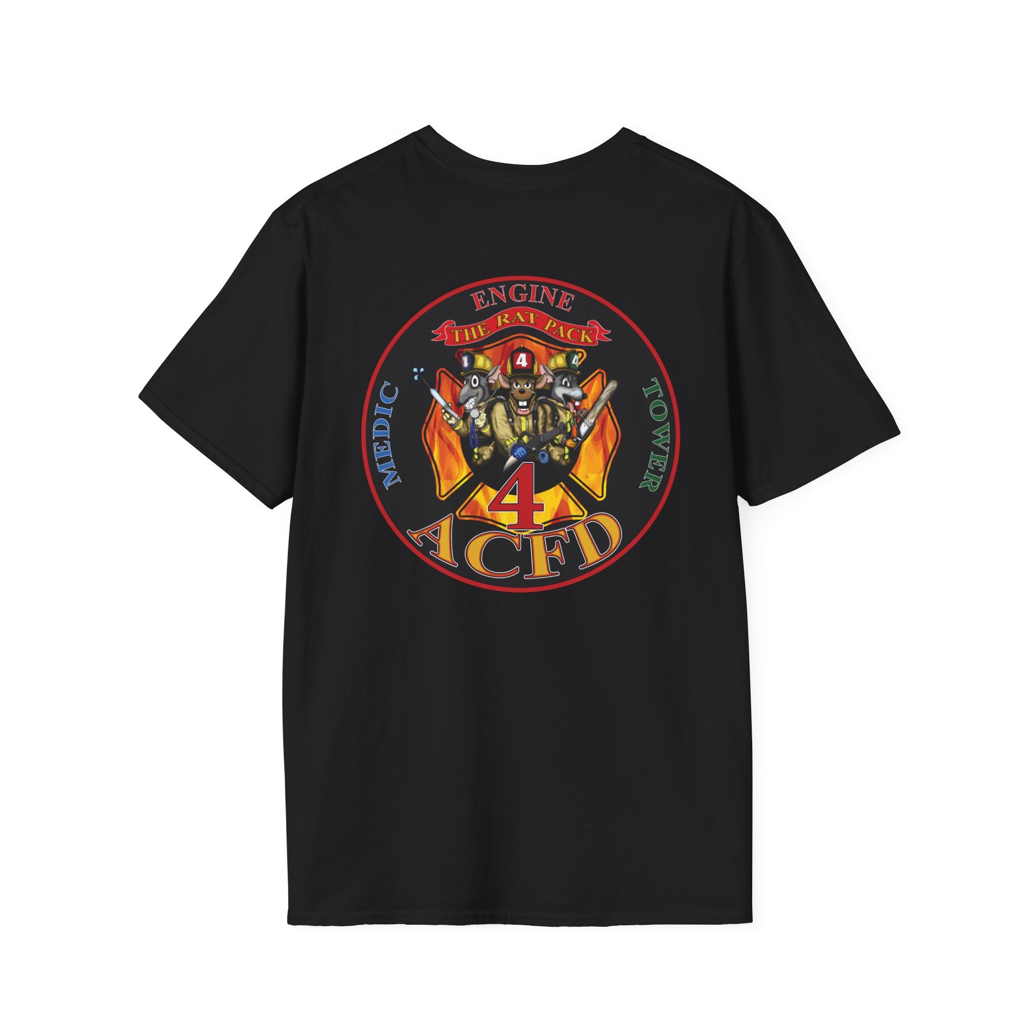 Station 4 acfd clover front/RatPack back - Gildan Soft Cotton Softstyle T-Shirt