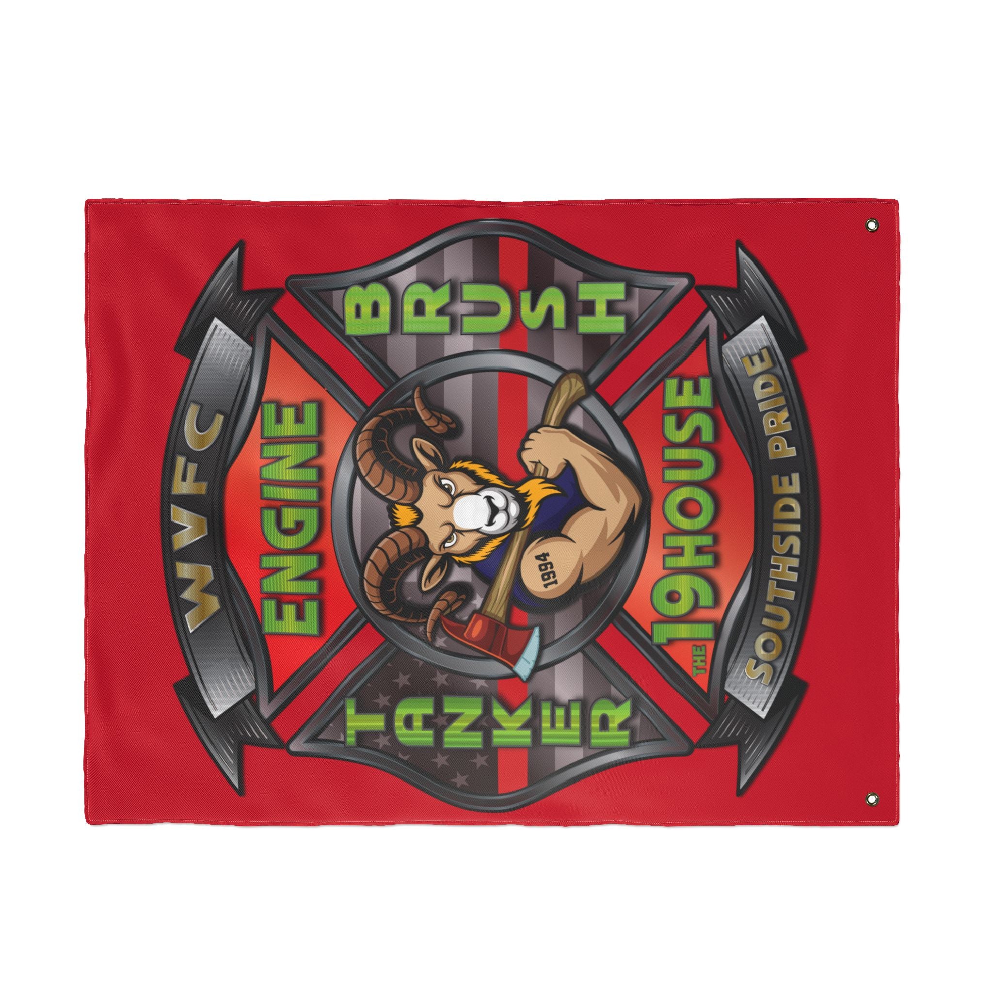 WVFC Goat Logo 2 Vertical - Red Double Sided Flag