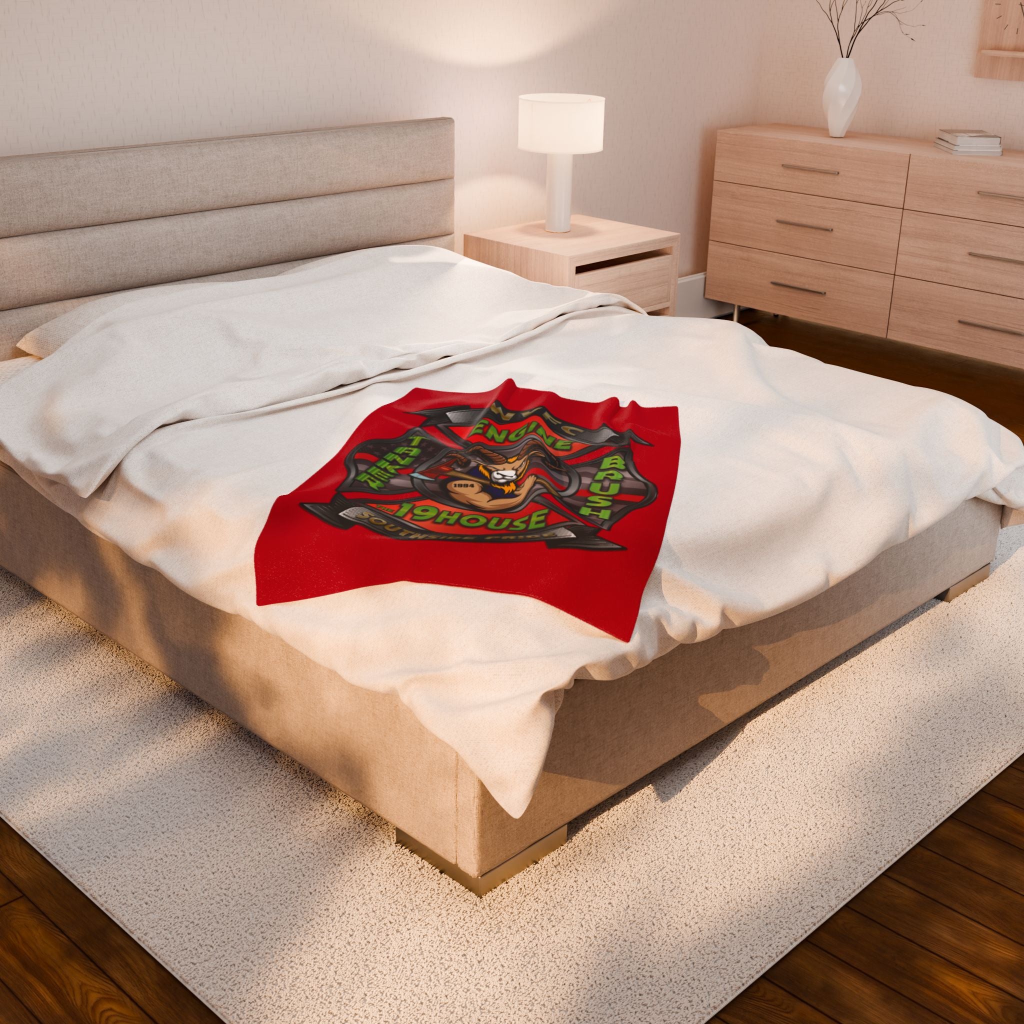WVFC Goat Logo 2 -Red Velveteen Plush Blanket