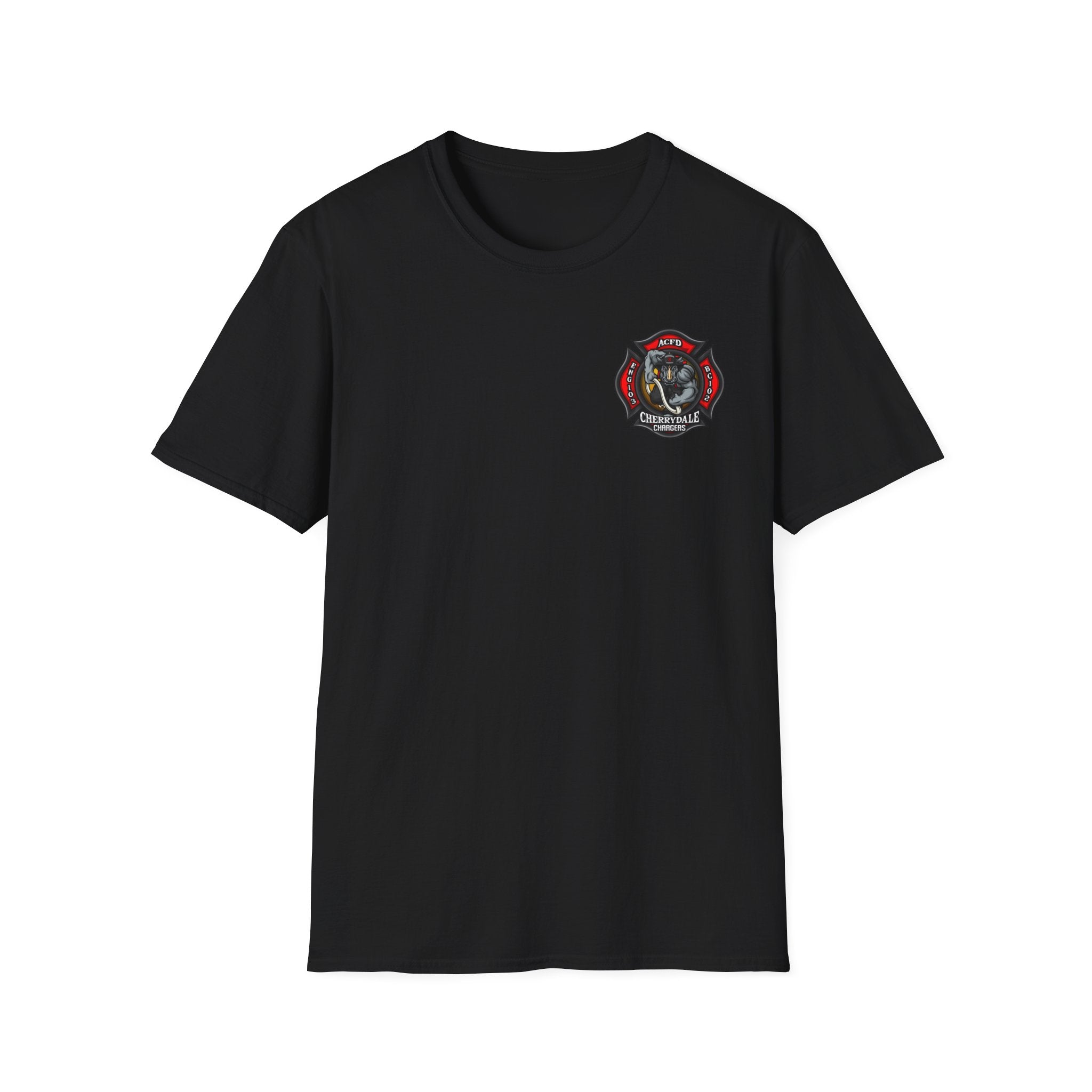 Station 3 Rhino Logo Firefighter Back - Gildan Soft Cotton Softstyle T-Shirt