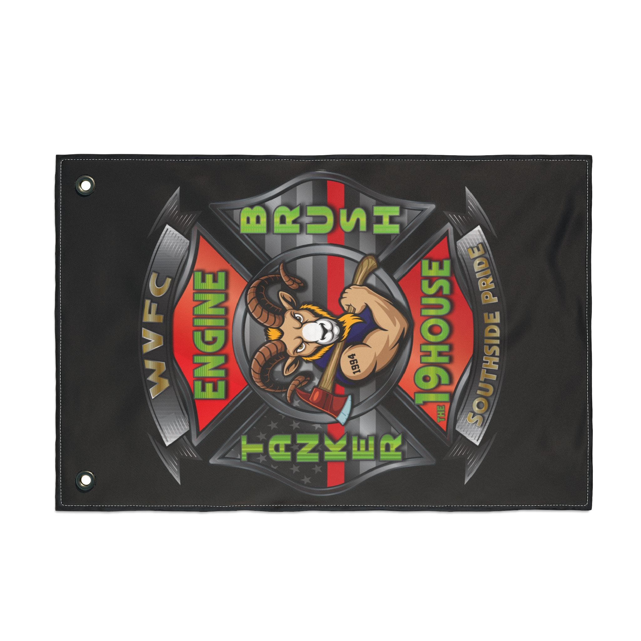 WVFC Goat Logo 2 Vertical - Black Double Sided Flag