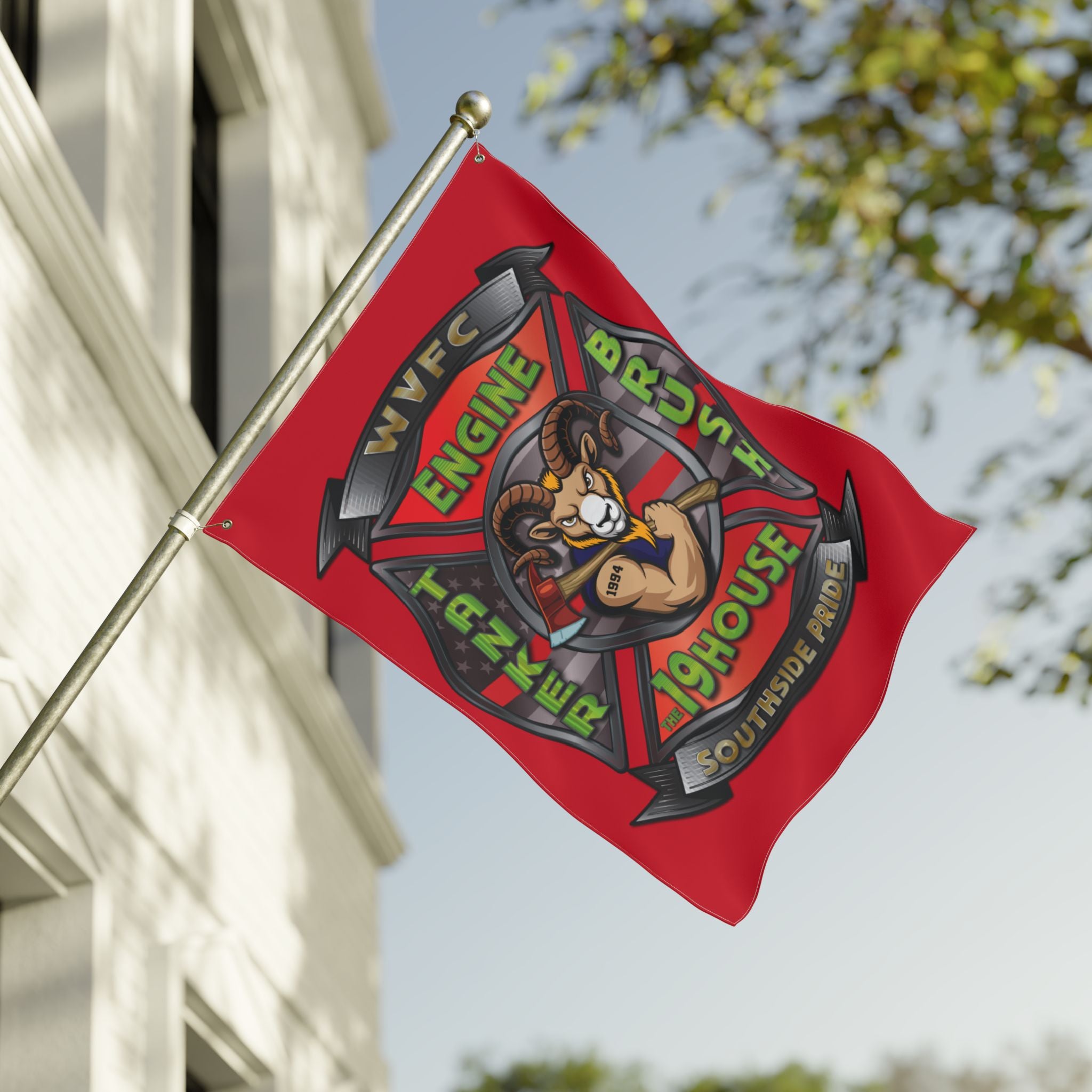 WVFC Goat Logo 2 Vertical - Red Double Sided Flag