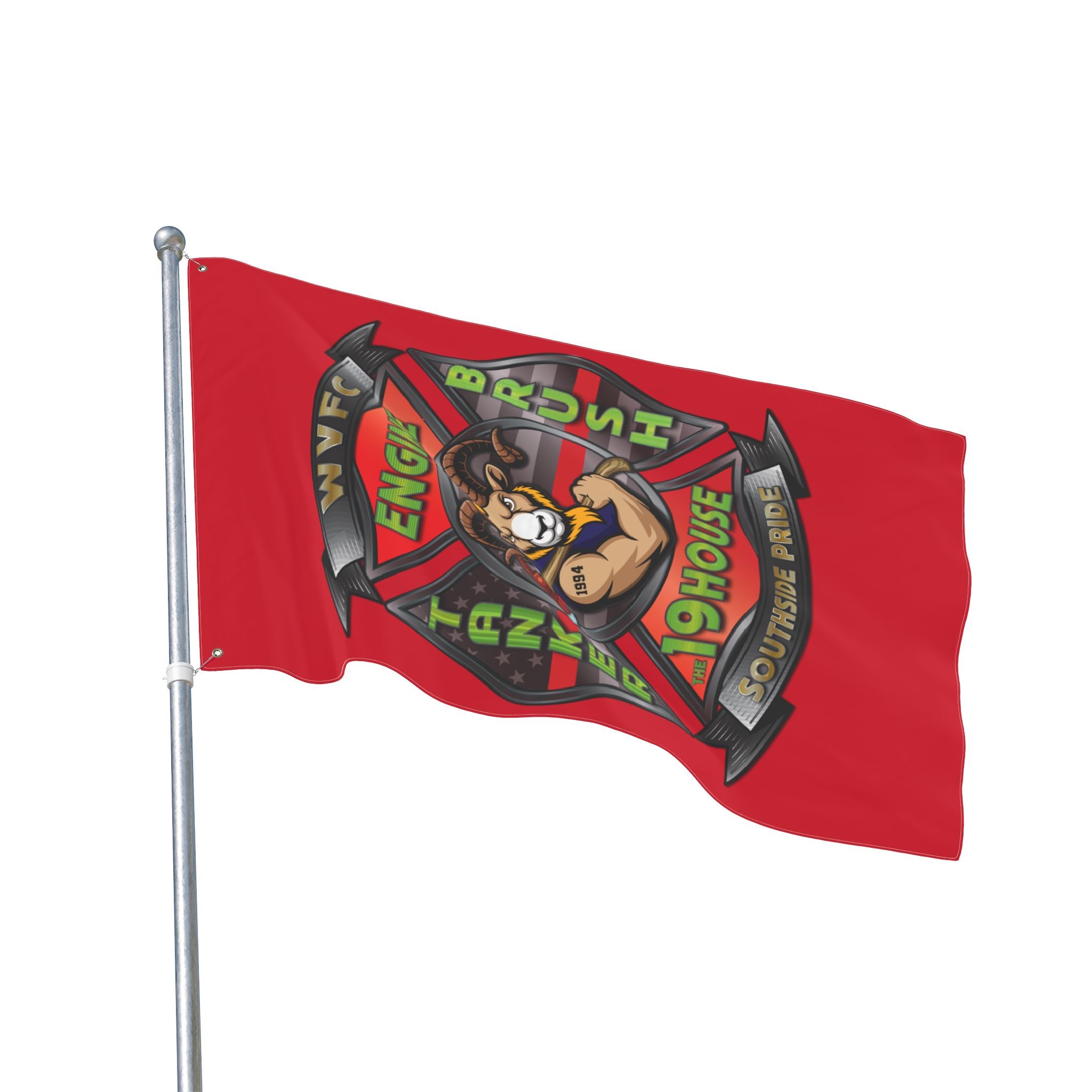 WVFC Goat Logo 2 Vertical - Red Double Sided Flag