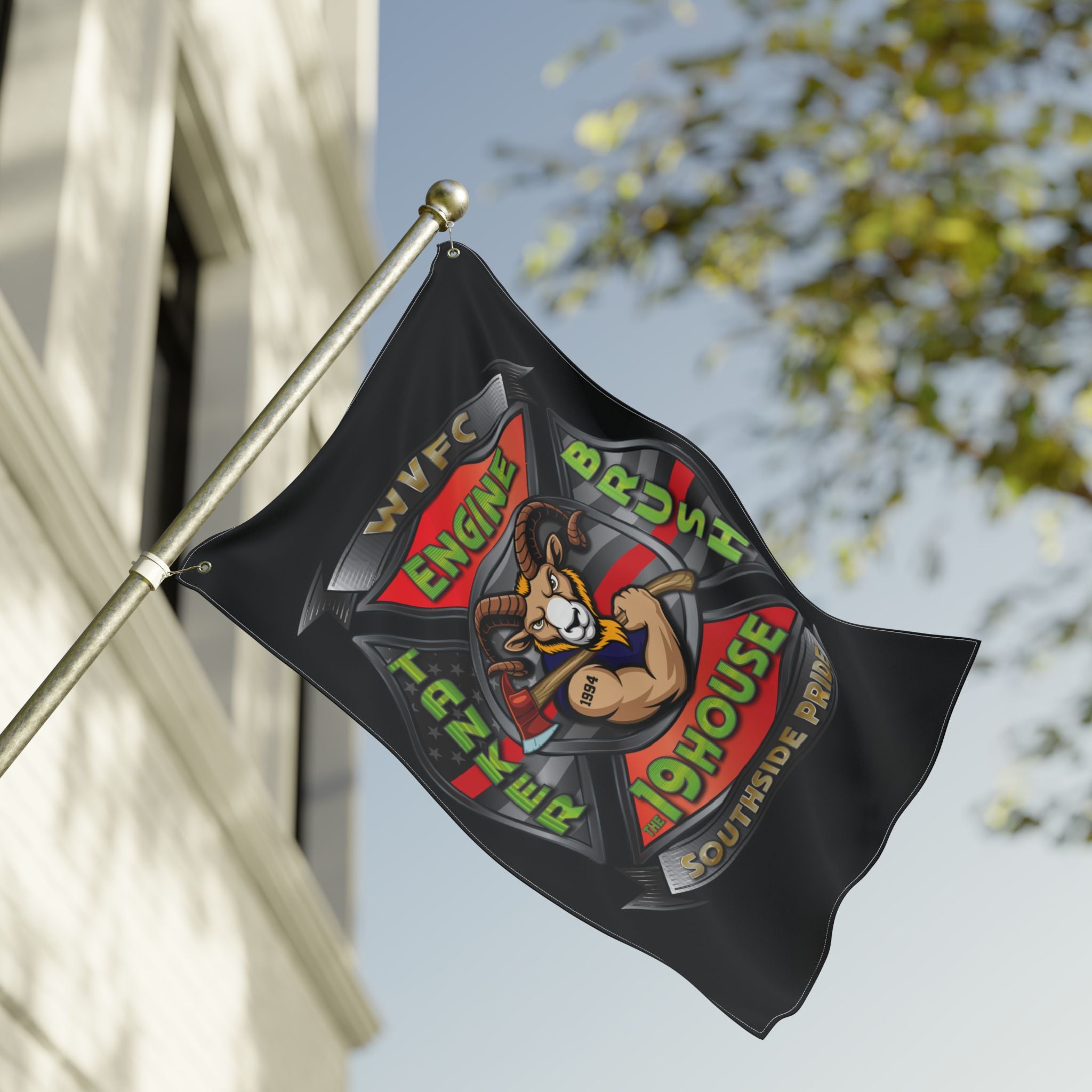 WVFC Goat Logo 2 Vertical - Black Double Sided Flag