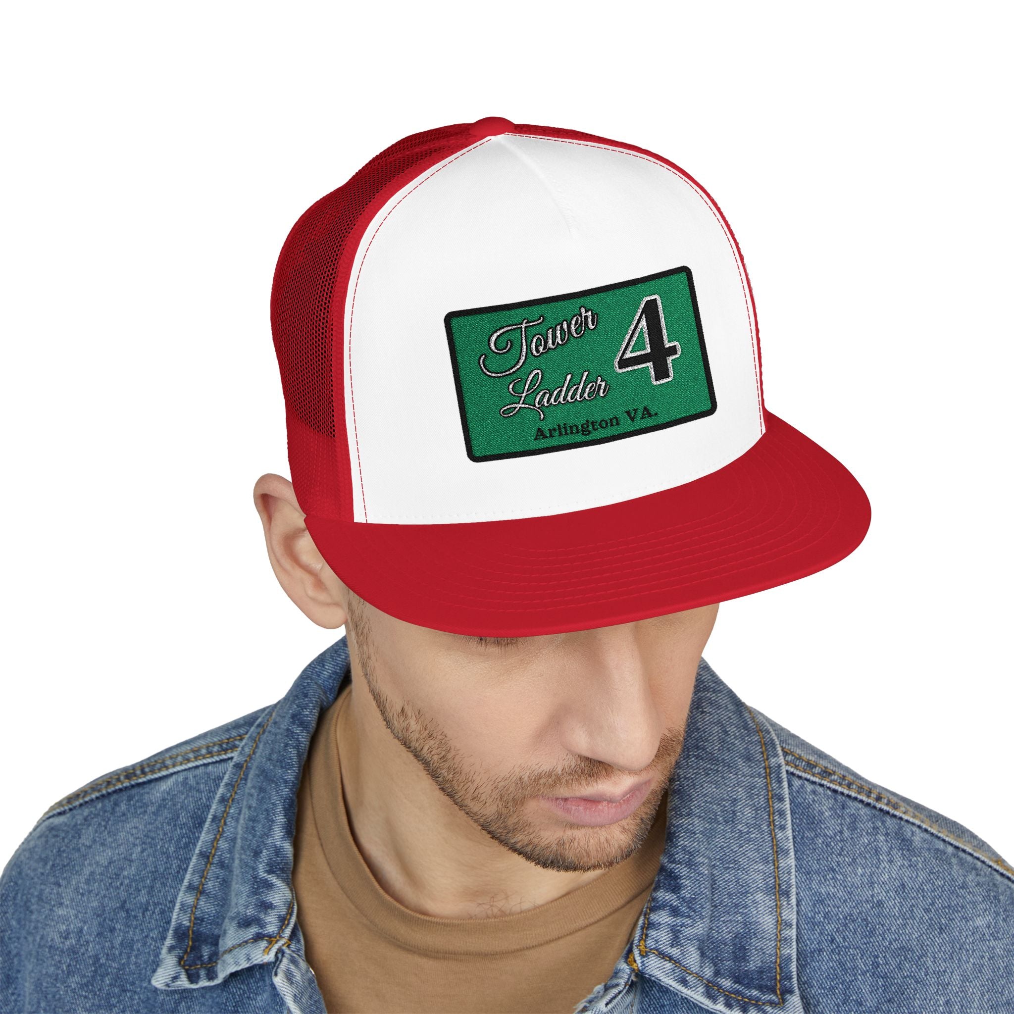 Arlington Tower Ladder 4 Black border - 5 Panel Trucker Cap (Embroidery)