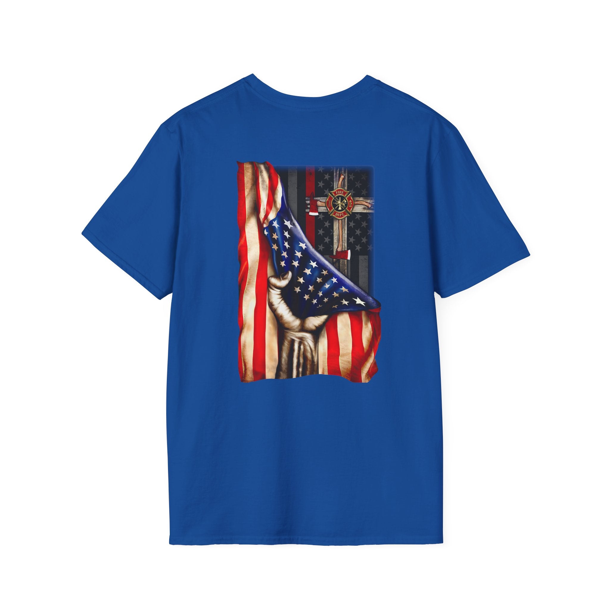 Firefighter US Flag Christian - Unisex Softstyle T-Shirt