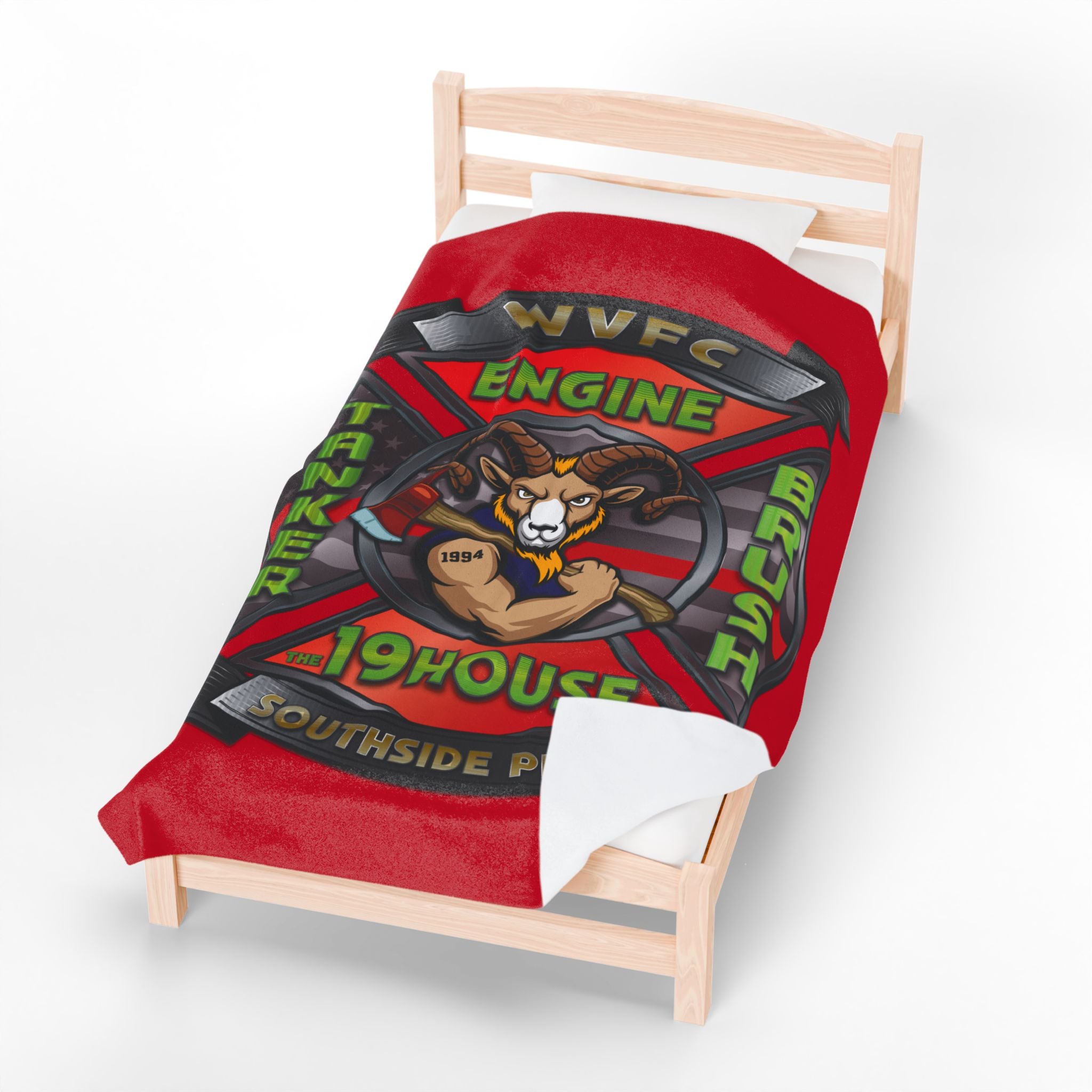 WVFC Goat Logo 2 -Red Velveteen Plush Blanket