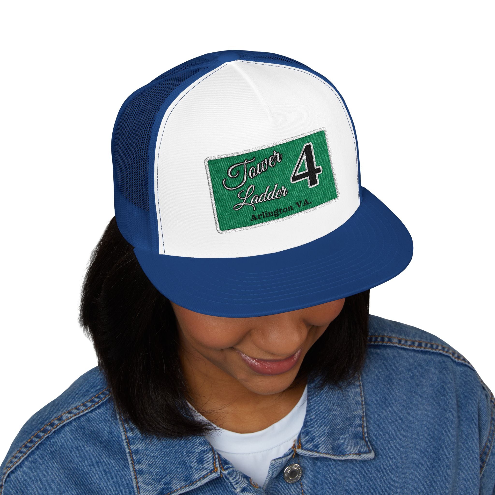 Arlington Tower Ladder 4 white border - 5 Panel Trucker Cap (Embroidery)