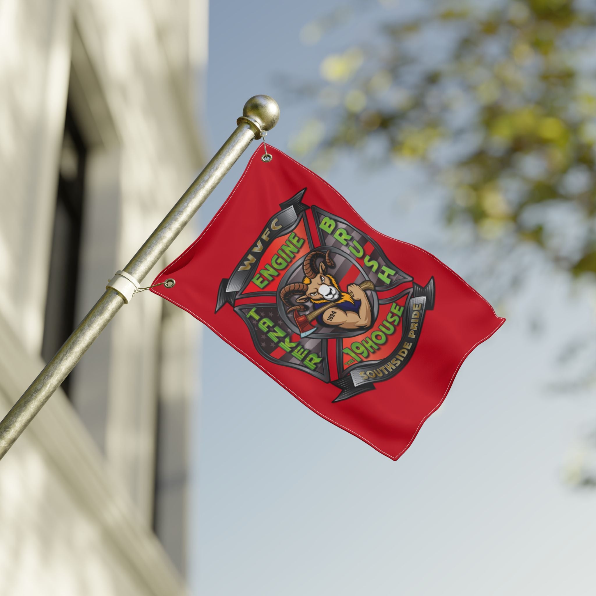 WVFC Goat Logo 2 Vertical - Red Double Sided Flag