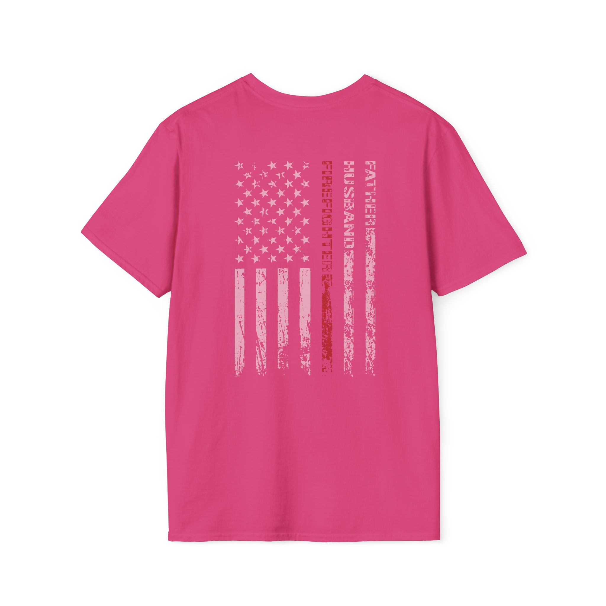 Firefighter Dad US Flag - Unisex Softstyle T-Shirt
