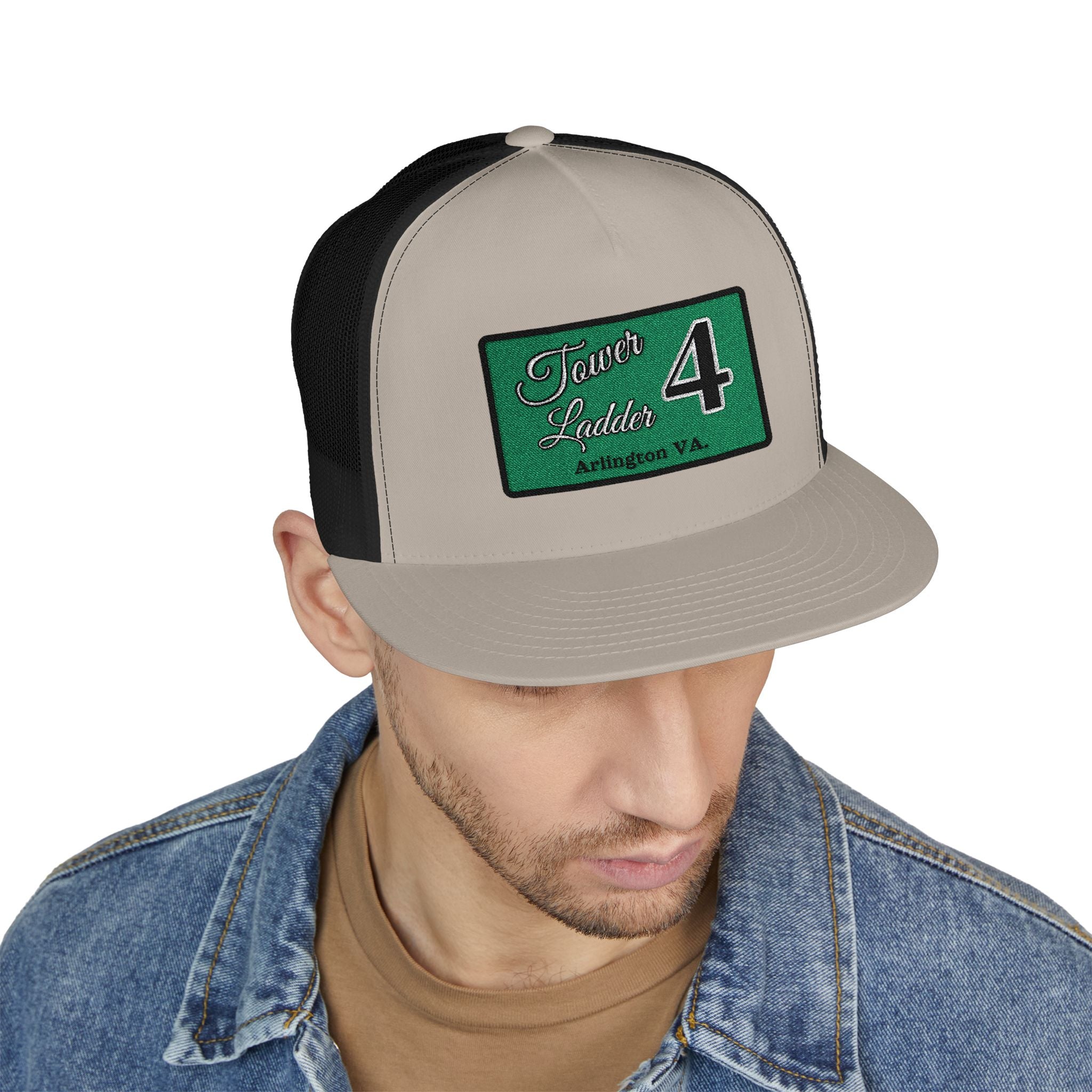 Arlington Tower Ladder 4 Black border - 5 Panel Trucker Cap (Embroidery)