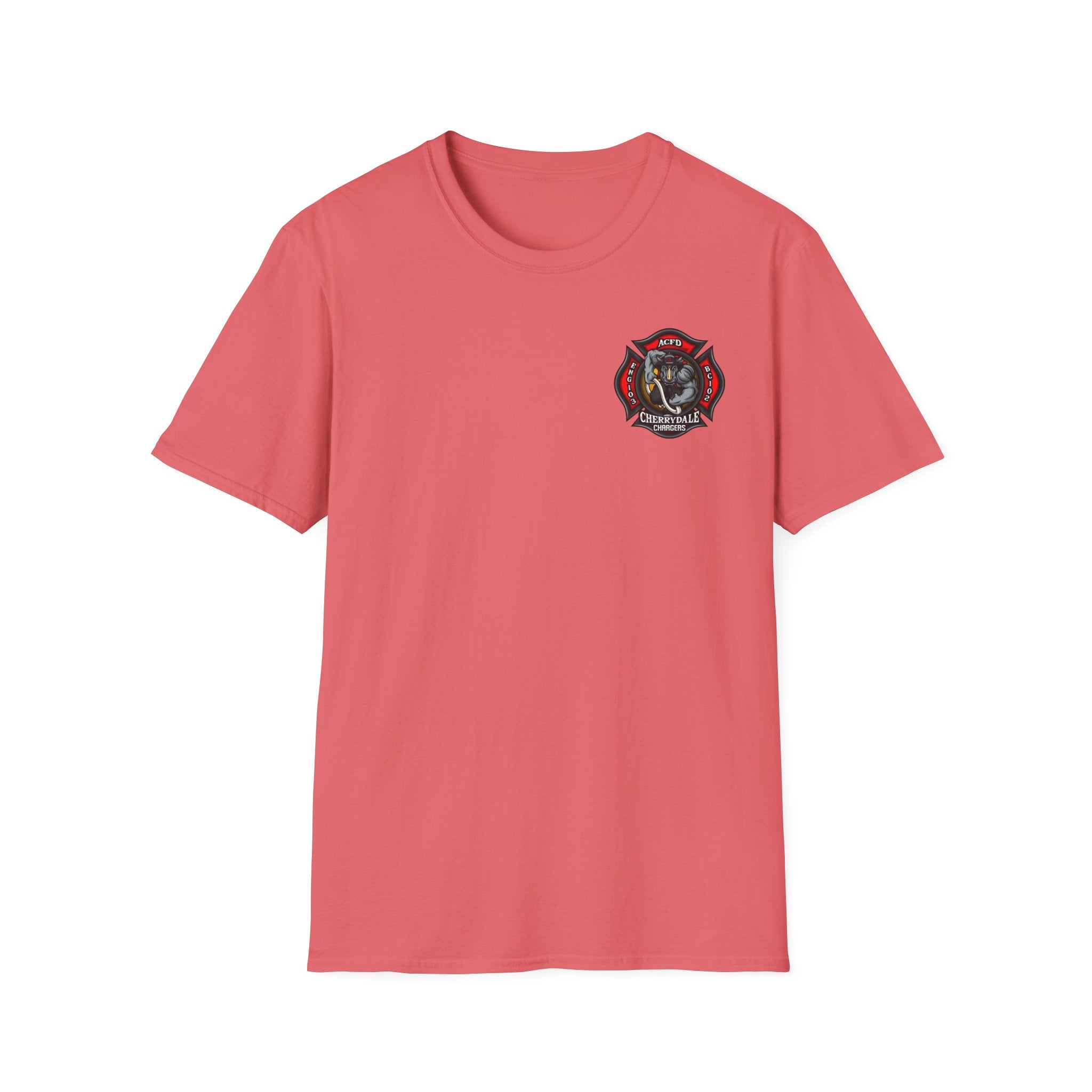 Station 3 Rhino Logo Firefighter Back - Gildan Soft Cotton Softstyle T-Shirt