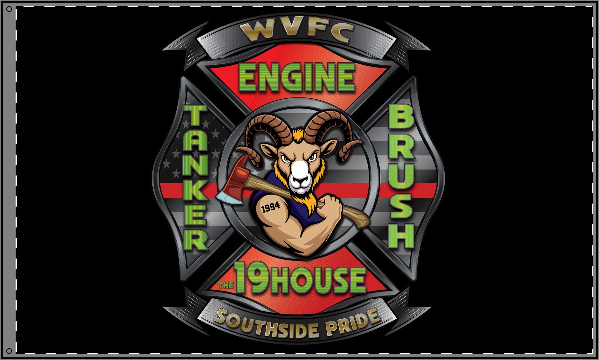 WVFC Goat Logo 2 - Black Double Sided Flag