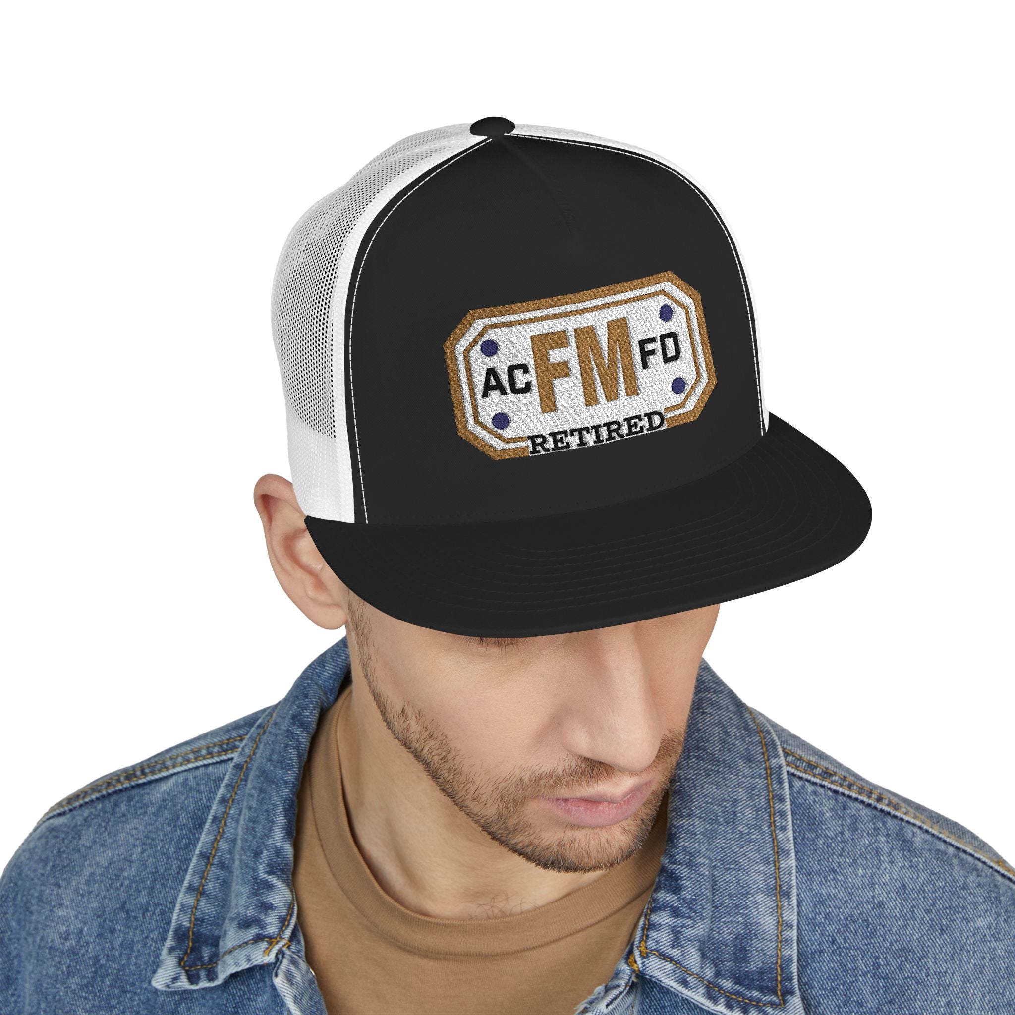 Retired Arlington Fire Marshal Gold - 5 Panel Trucker Cap (Embroidery)