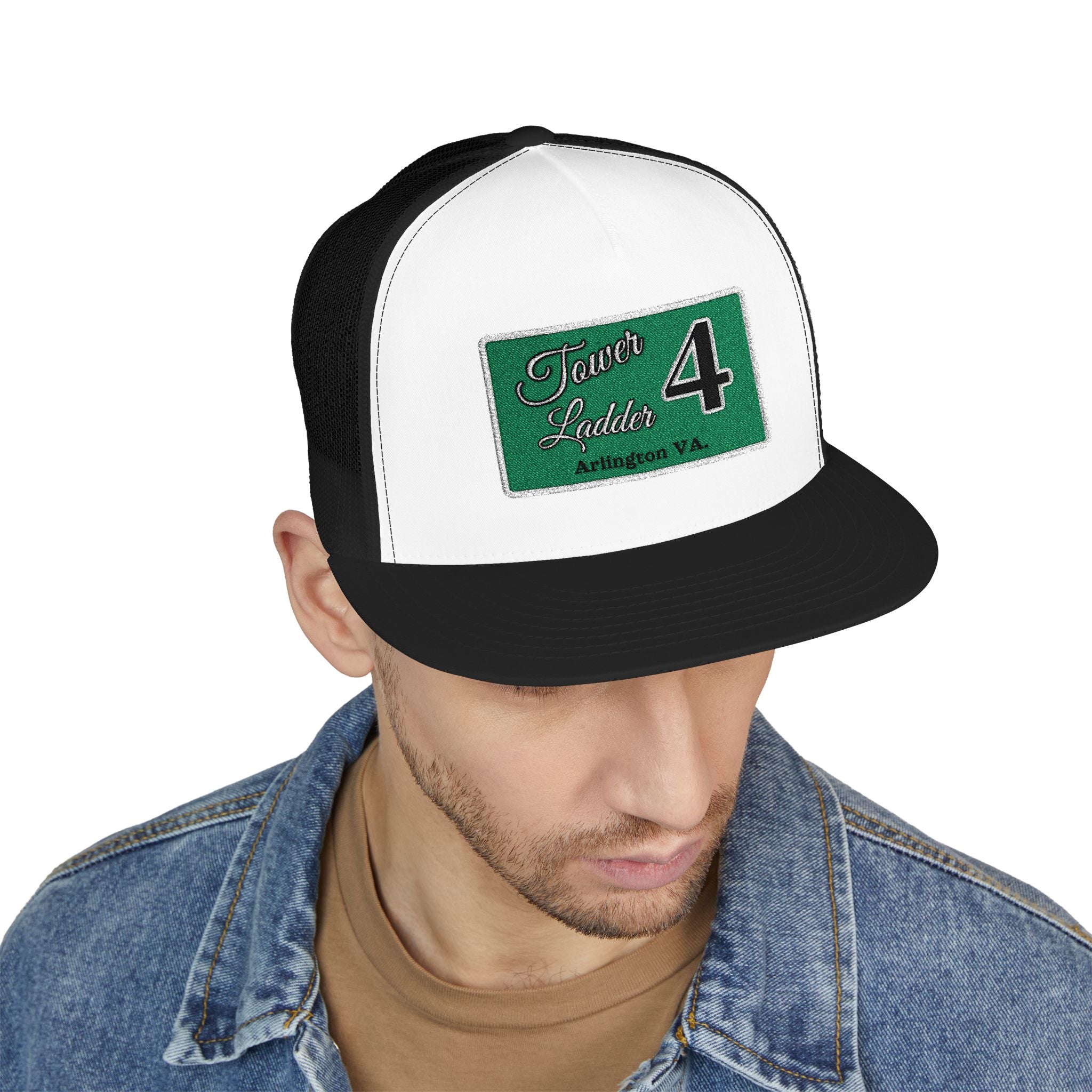 Arlington Tower Ladder 4 white border - 5 Panel Trucker Cap (Embroidery)