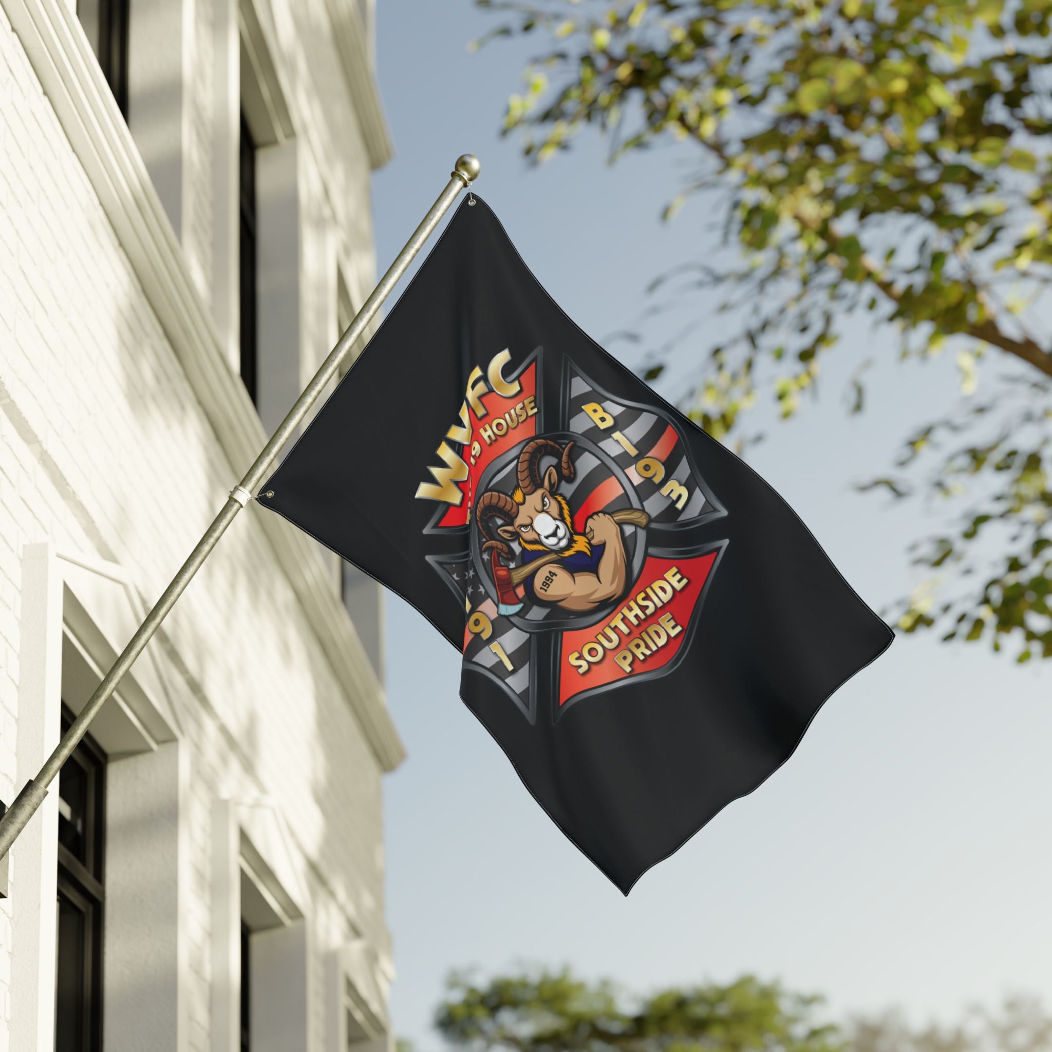 WVFC Goat Vertical - Black Double Sided Flag