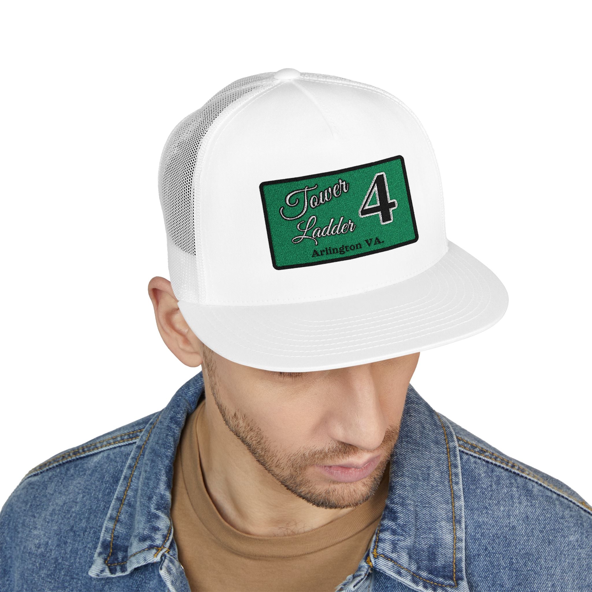 Arlington Tower Ladder 4 Black border - 5 Panel Trucker Cap (Embroidery)