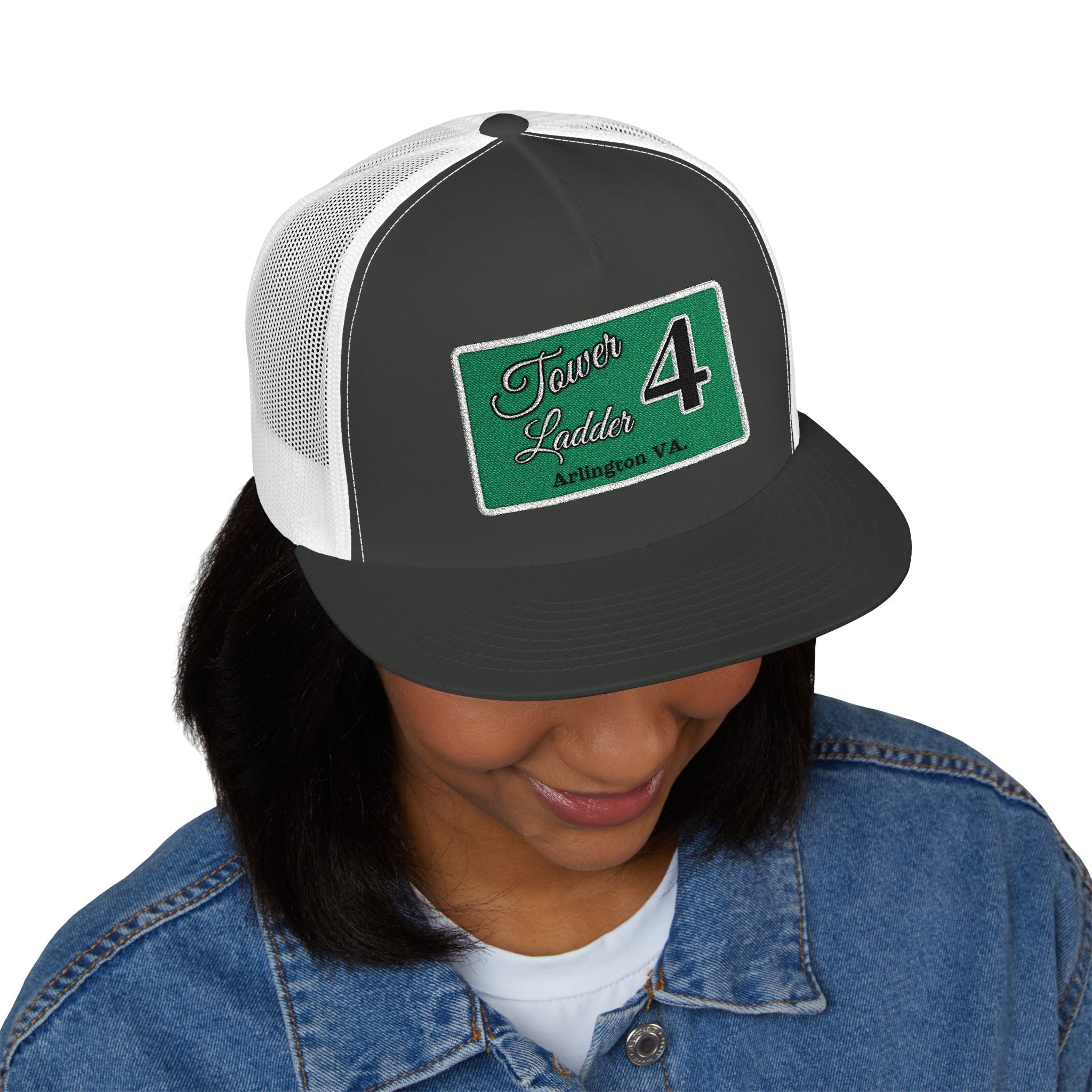 Arlington Tower Ladder 4 white border - 5 Panel Trucker Cap (Embroidery)
