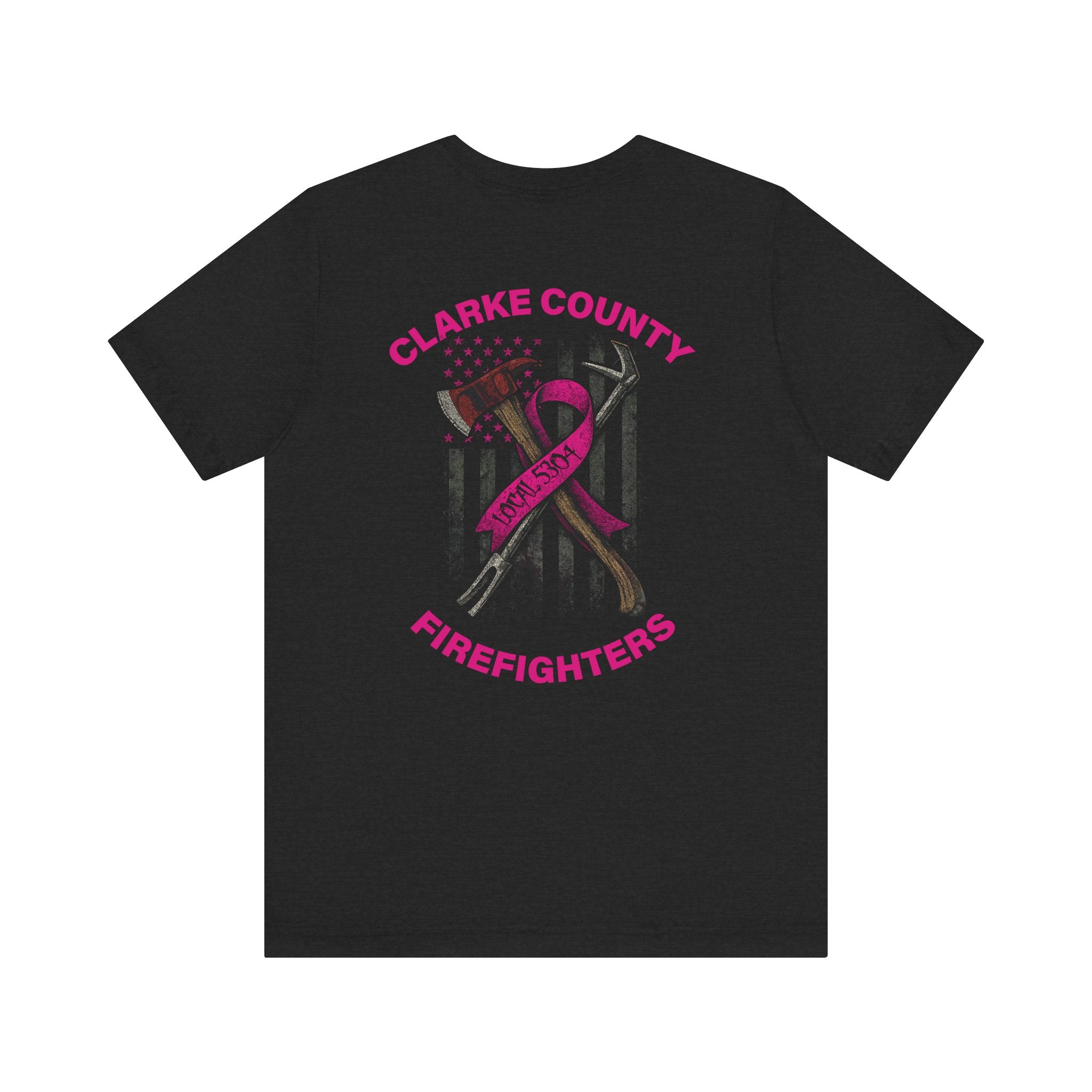 Clarke County Fire Breast Cancer Dark Shirt (Portion of Proceeds go to Local 5304) - Bella+Canvas Soft Jersey Cotton Unisex Tee