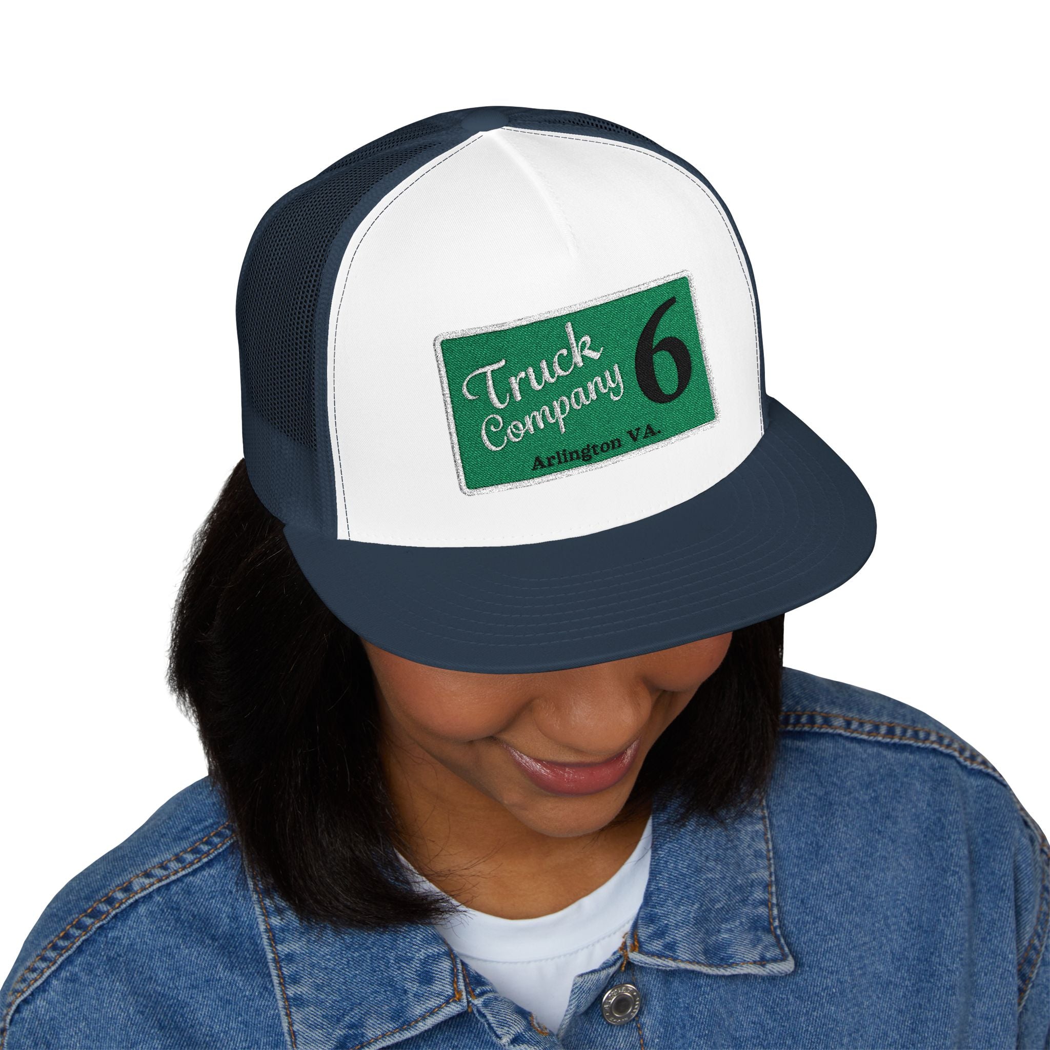 Arlington Truck Company 6 white border - 5 Panel Trucker Cap (Embroidery)
