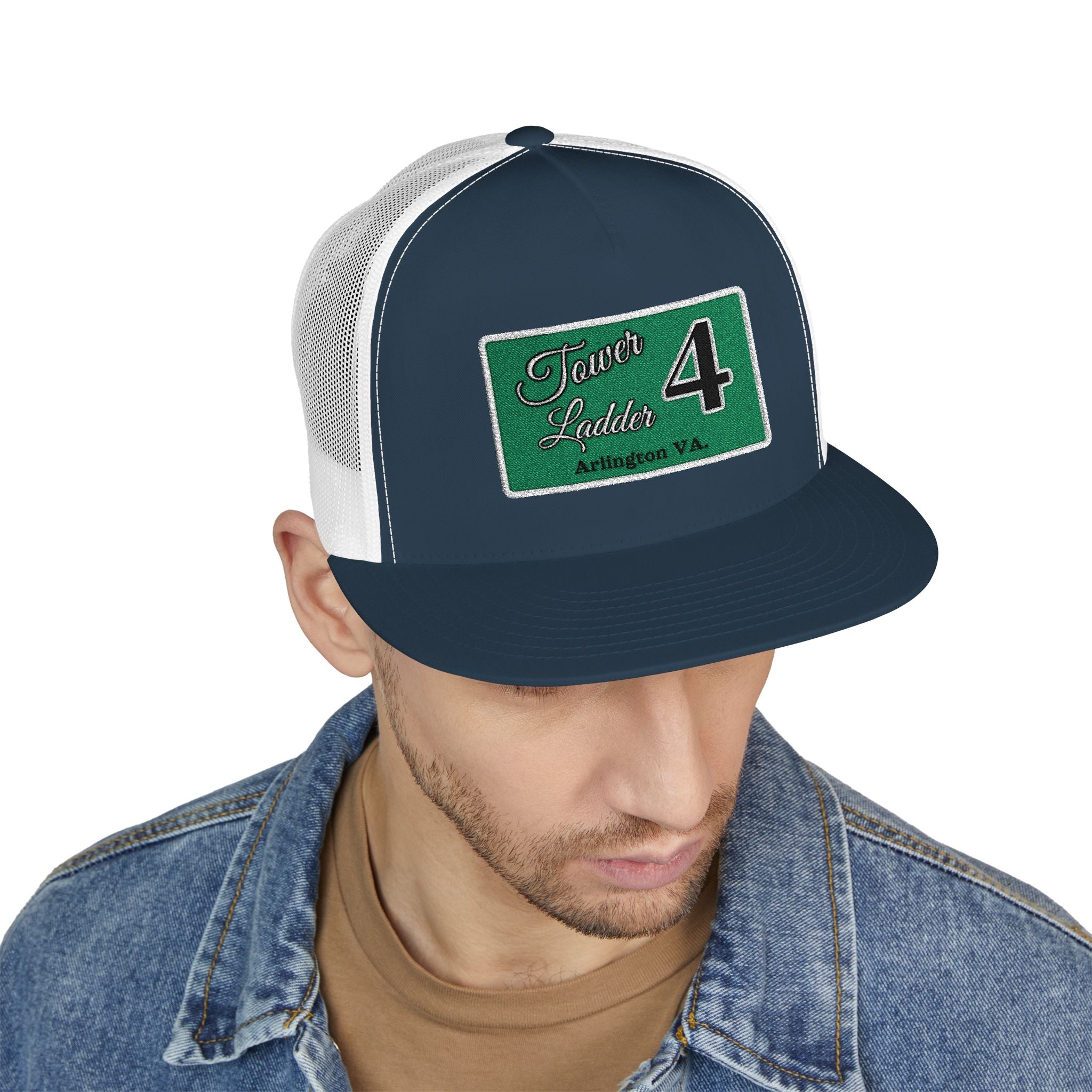 Arlington Tower Ladder 4 white border - 5 Panel Trucker Cap (Embroidery)