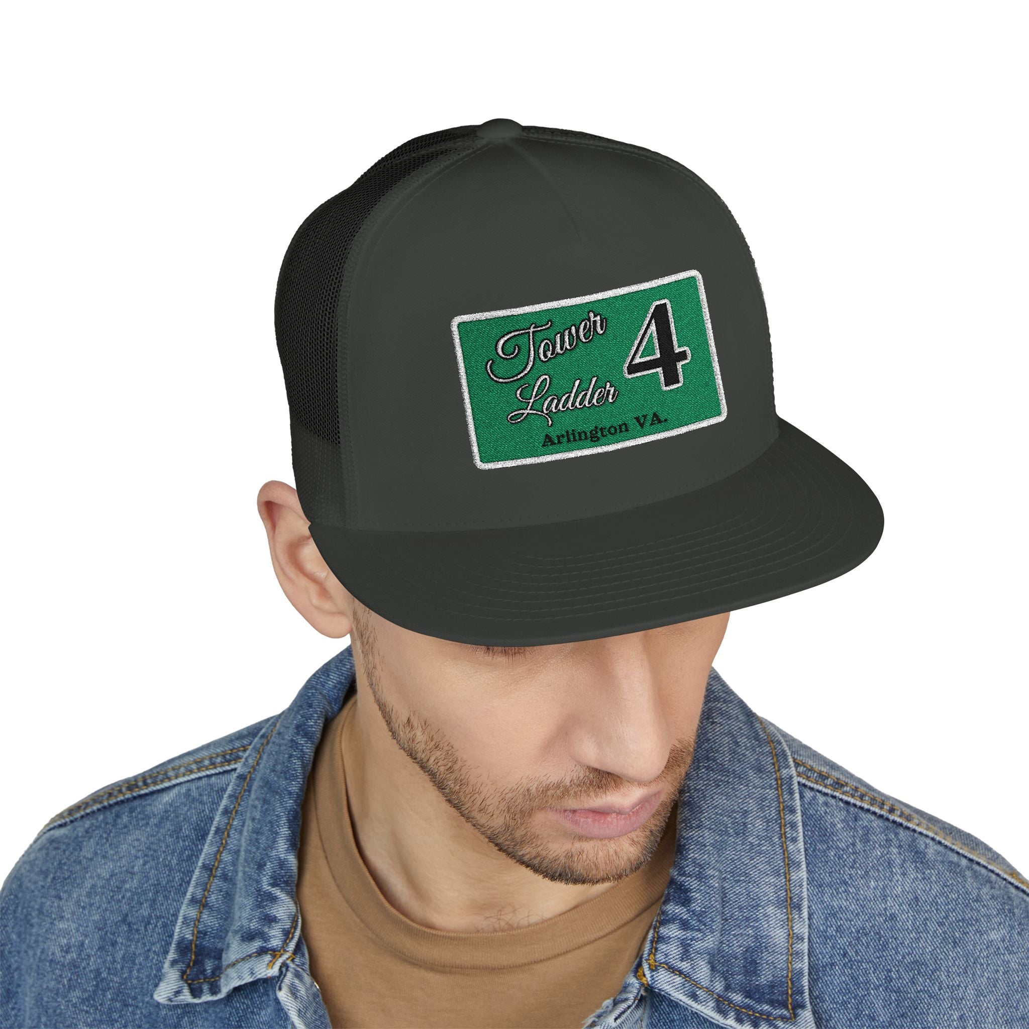 Arlington Tower Ladder 4 white border - 5 Panel Trucker Cap (Embroidery)